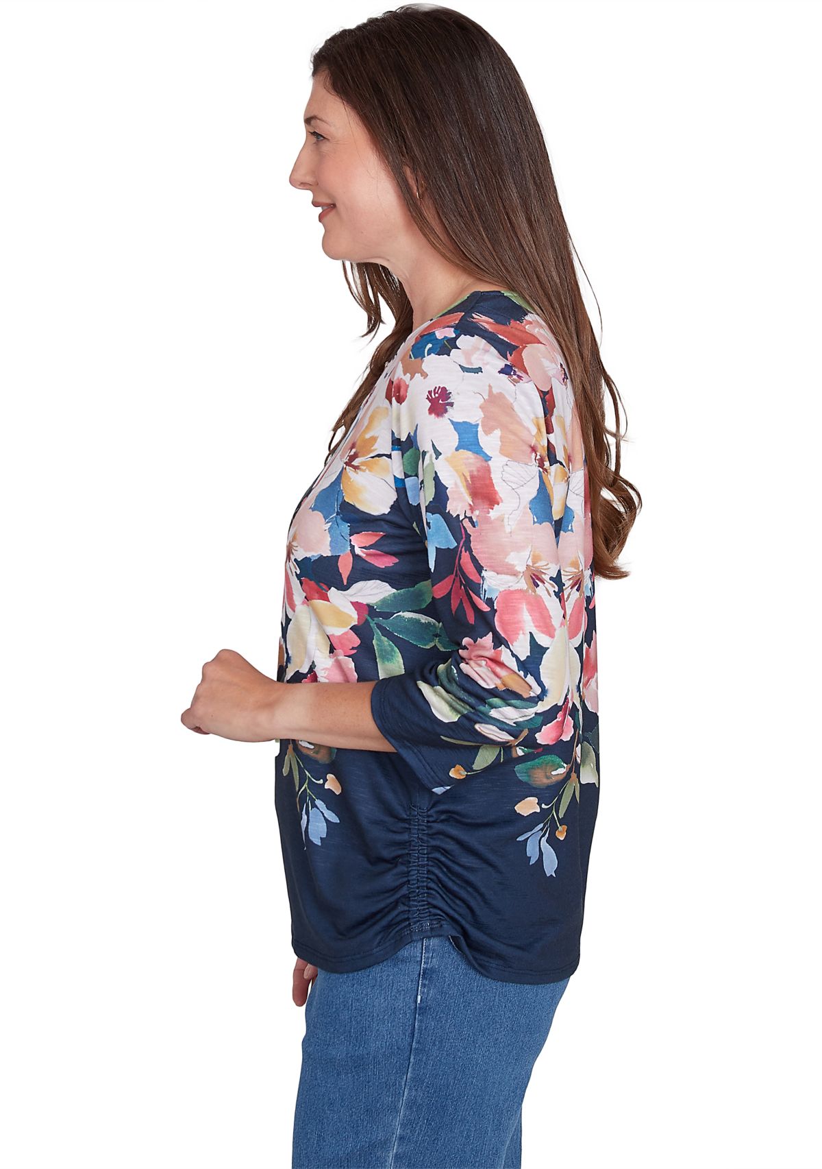 Petite Free Spirit Placed Yoke Floral Printed Top