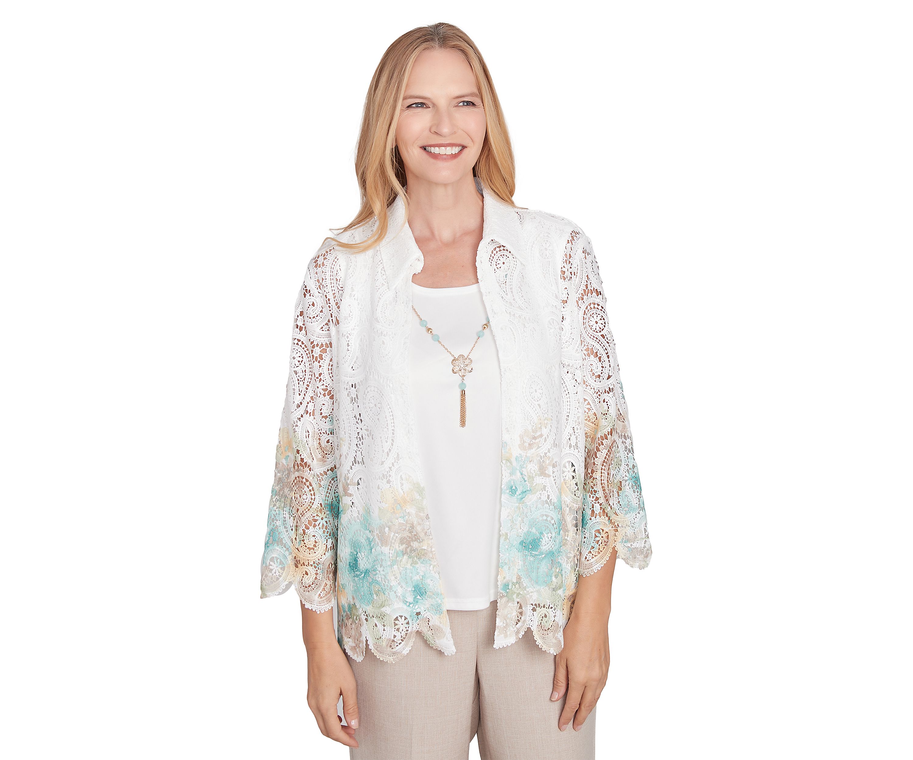 Womens Kensington Gardens Border Floral Lace 2Fer Top