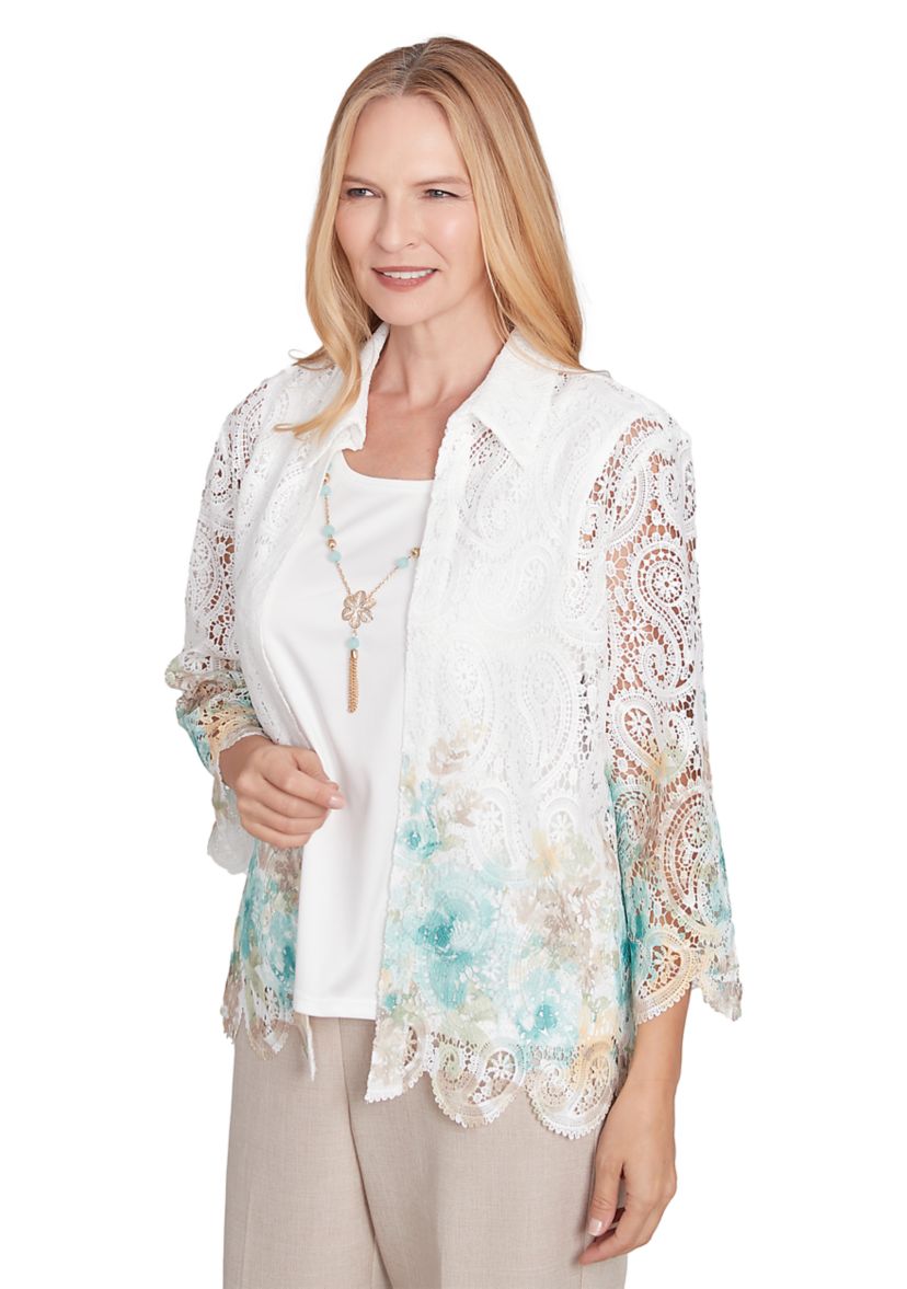 Womens Kensington Gardens Border Floral Lace 2Fer Top