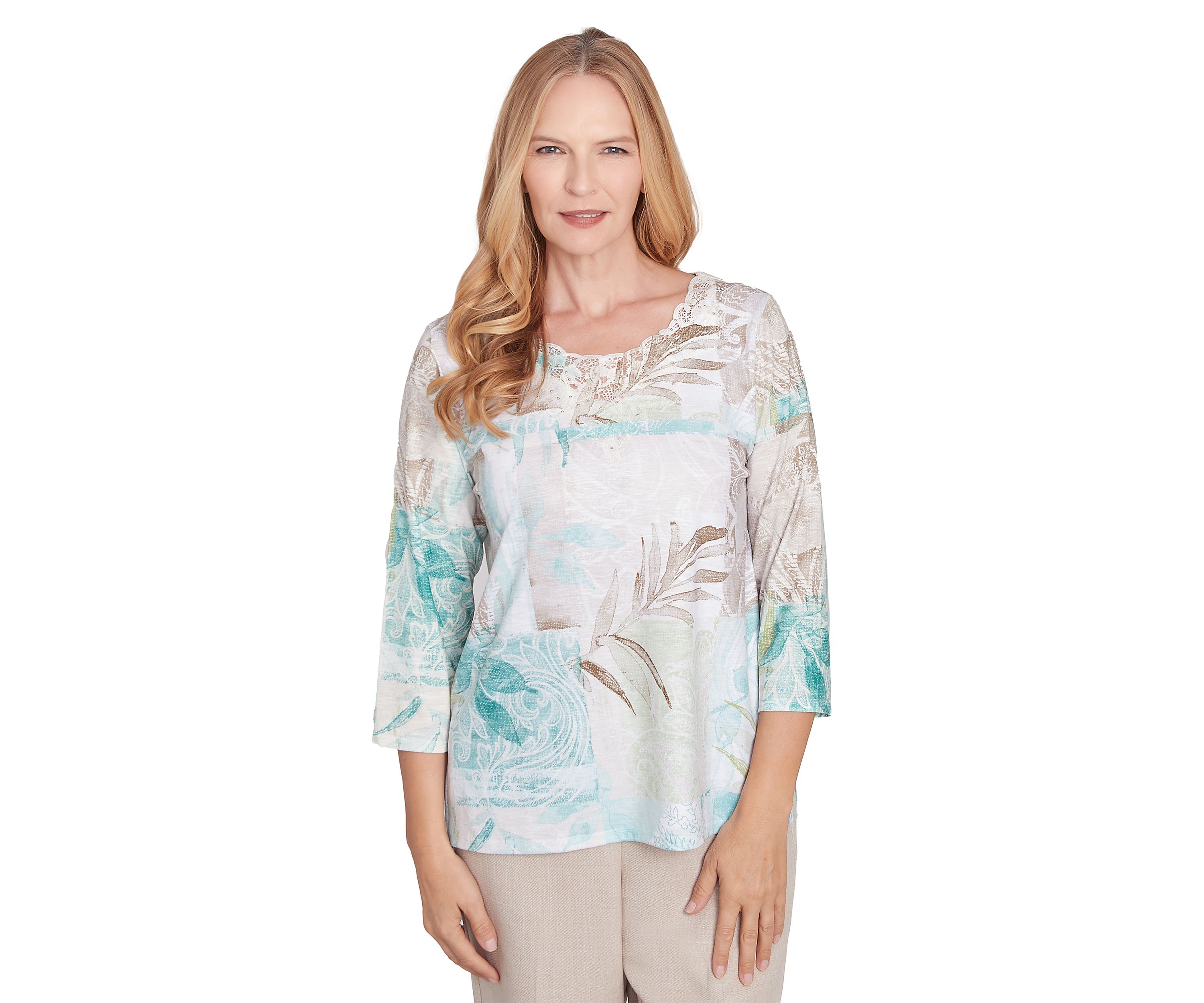 Womens Kensington Gardens Texture Leaves Patchwork Printed Top