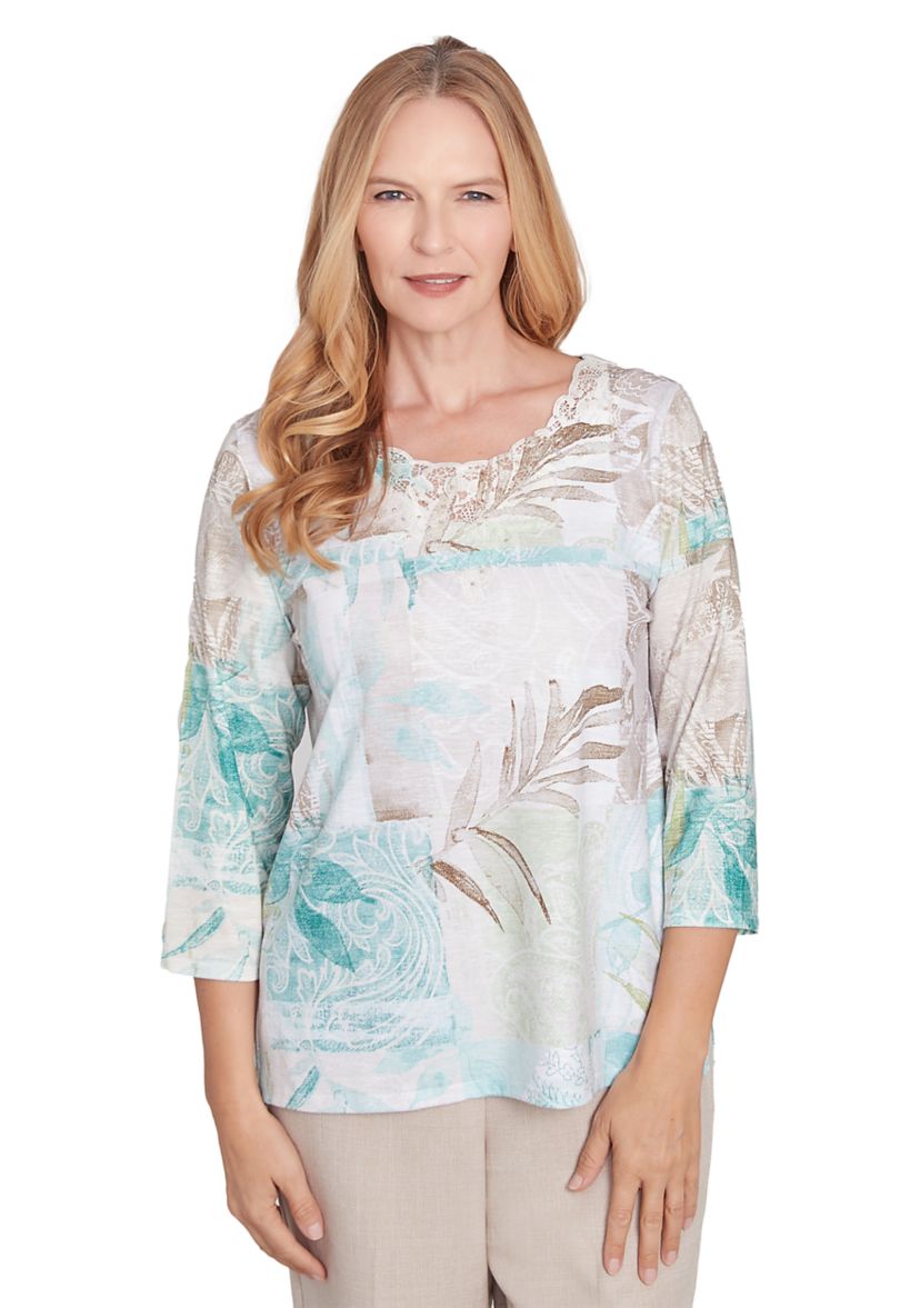 Womens Kensington Gardens Texture Leaves Patchwork Printed Top
