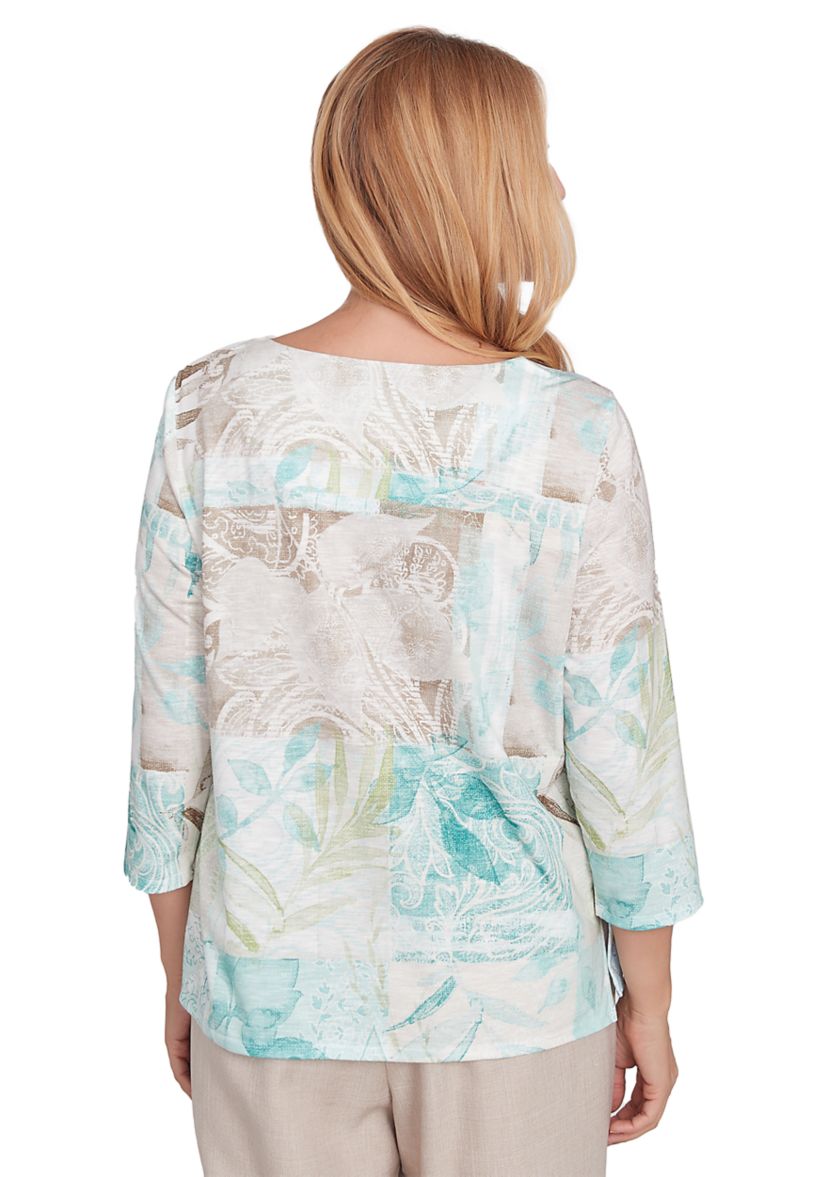 Womens Kensington Gardens Texture Leaves Patchwork Printed Top