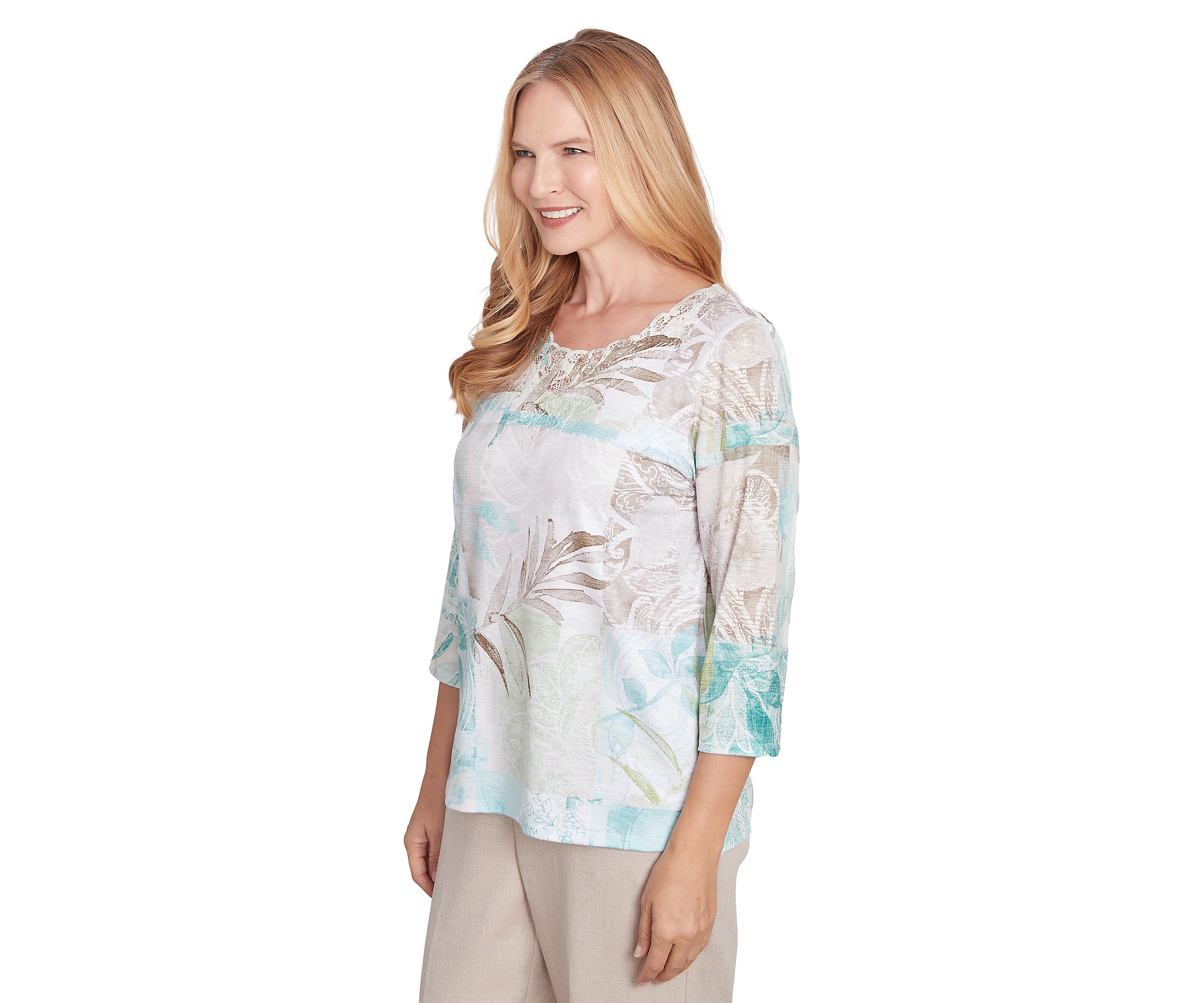Womens Kensington Gardens Texture Leaves Patchwork Printed Top