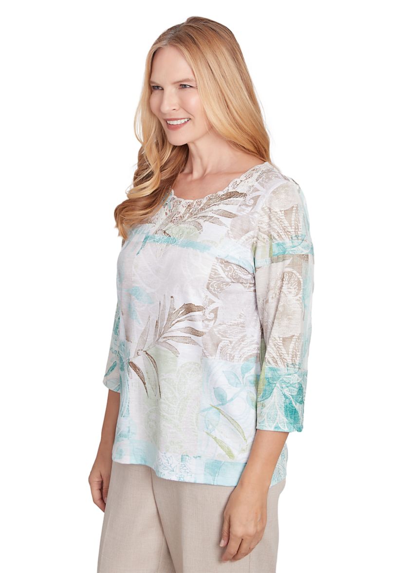 Womens Kensington Gardens Texture Leaves Patchwork Printed Top