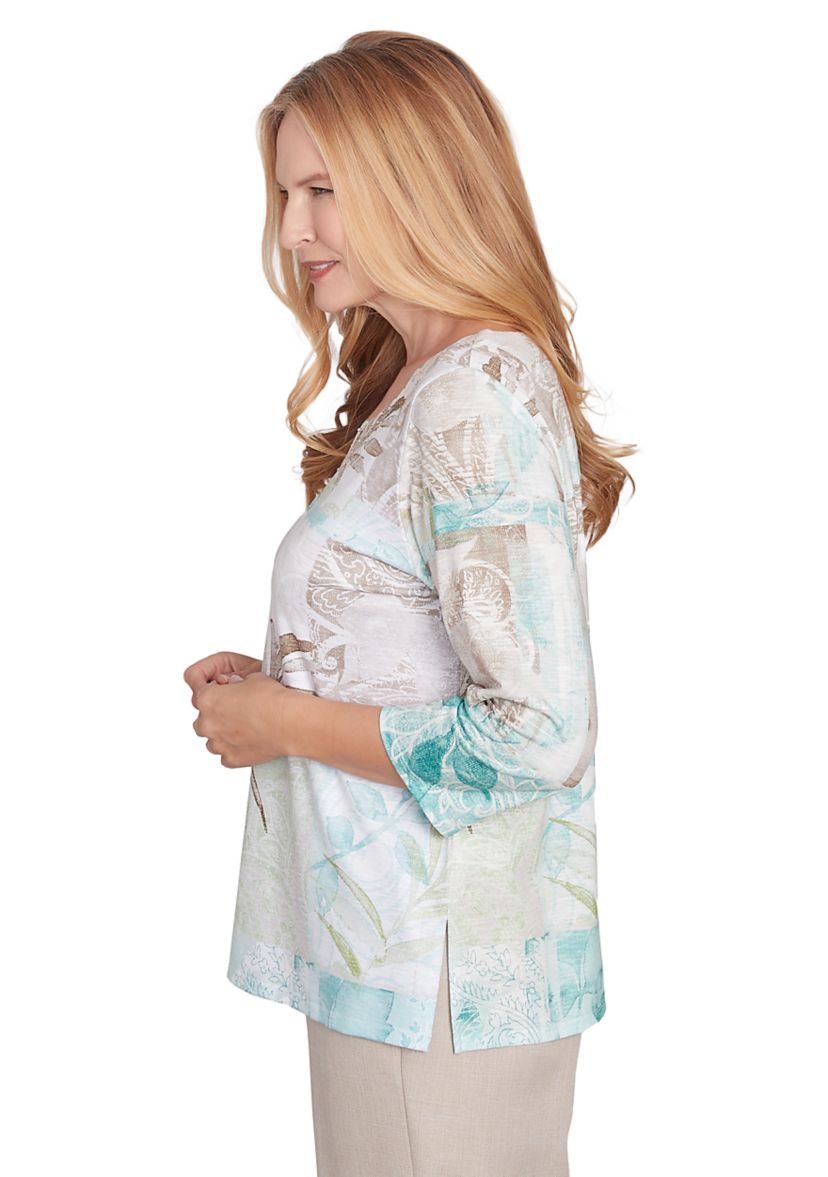 Womens Kensington Gardens Texture Leaves Patchwork Printed Top