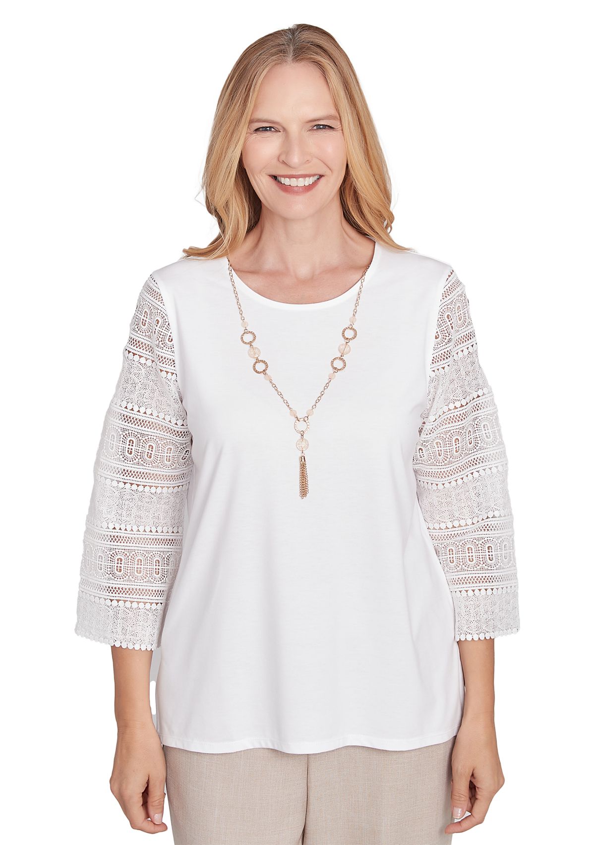 Womens Kensington Gardens Solid with Lace Sleeves