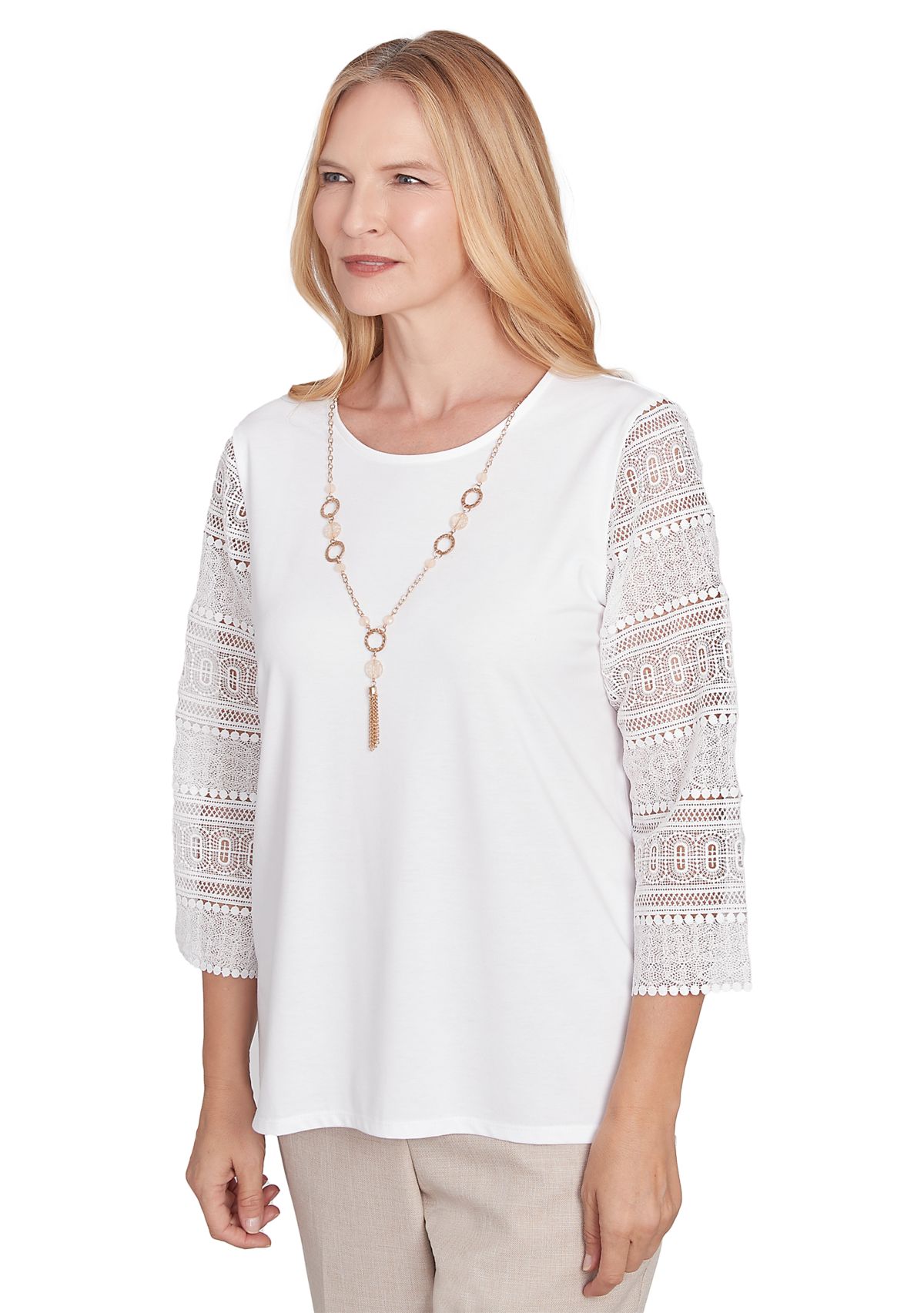 Womens Kensington Gardens Solid with Lace Sleeves