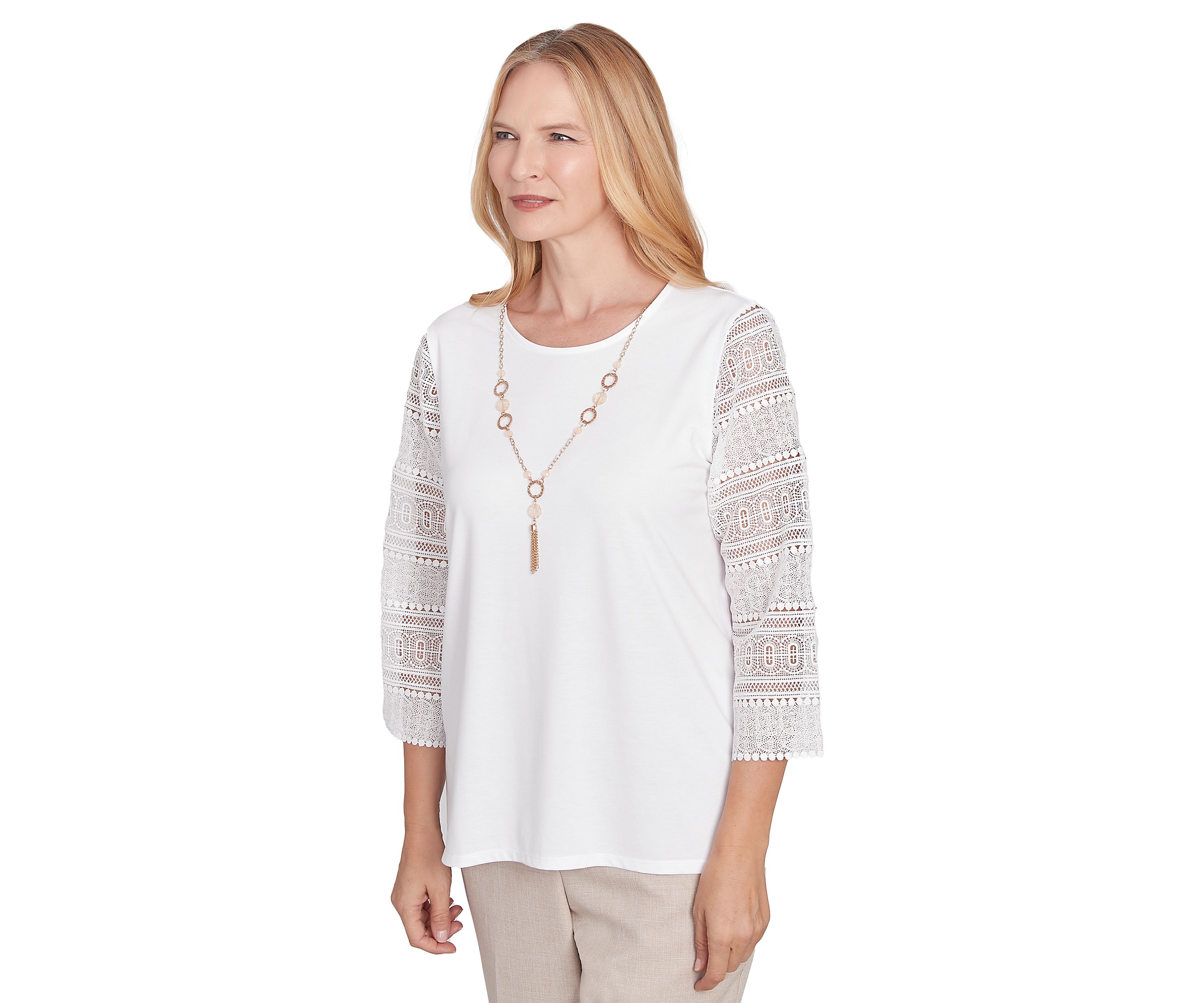 Womens Kensington Gardens Solid with Lace Sleeves