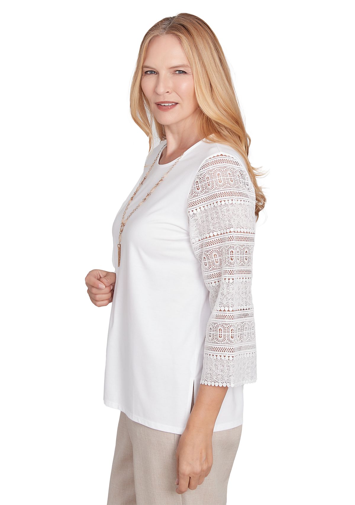 Womens Kensington Gardens Solid with Lace Sleeves