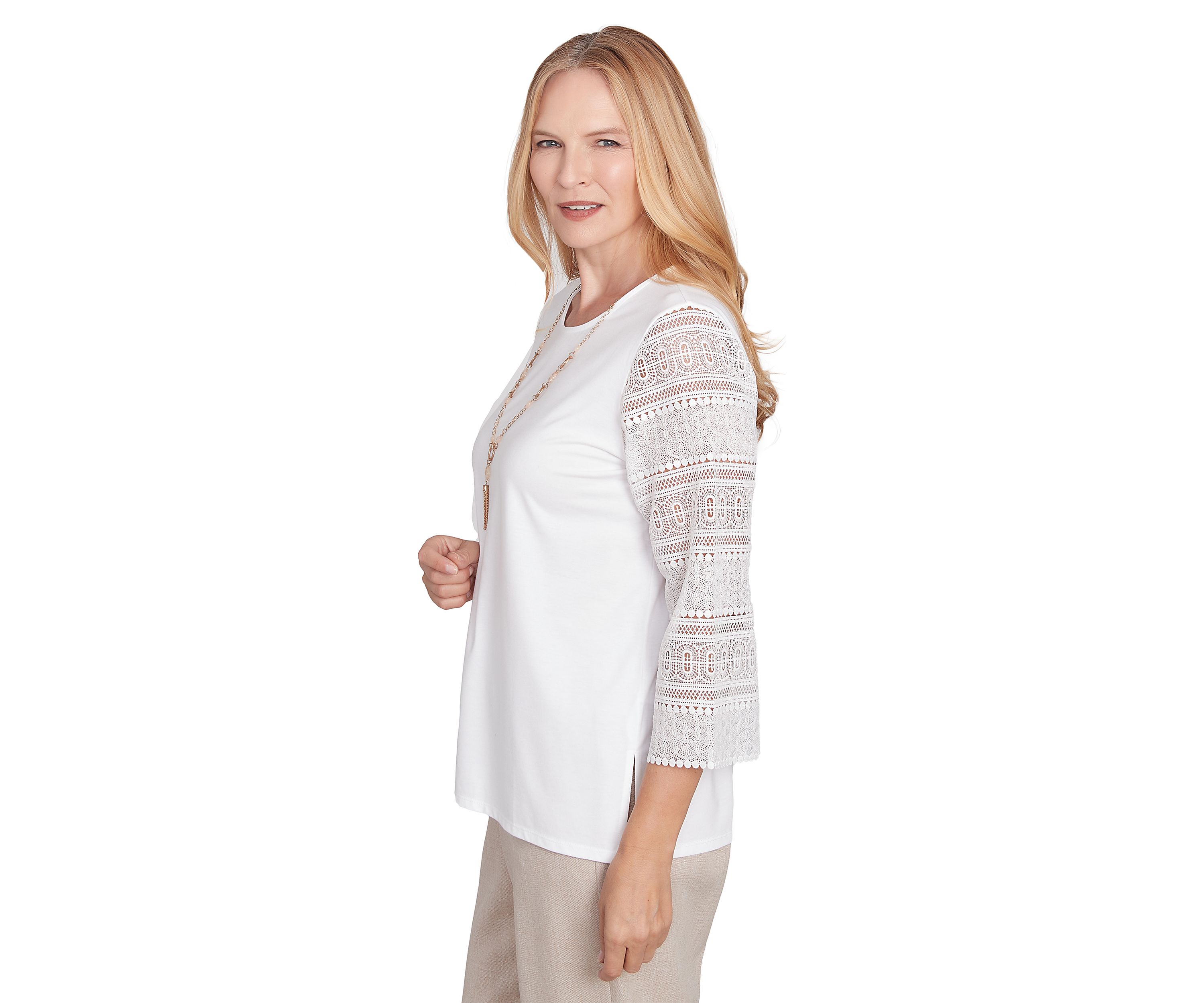 Womens Kensington Gardens Solid with Lace Sleeves