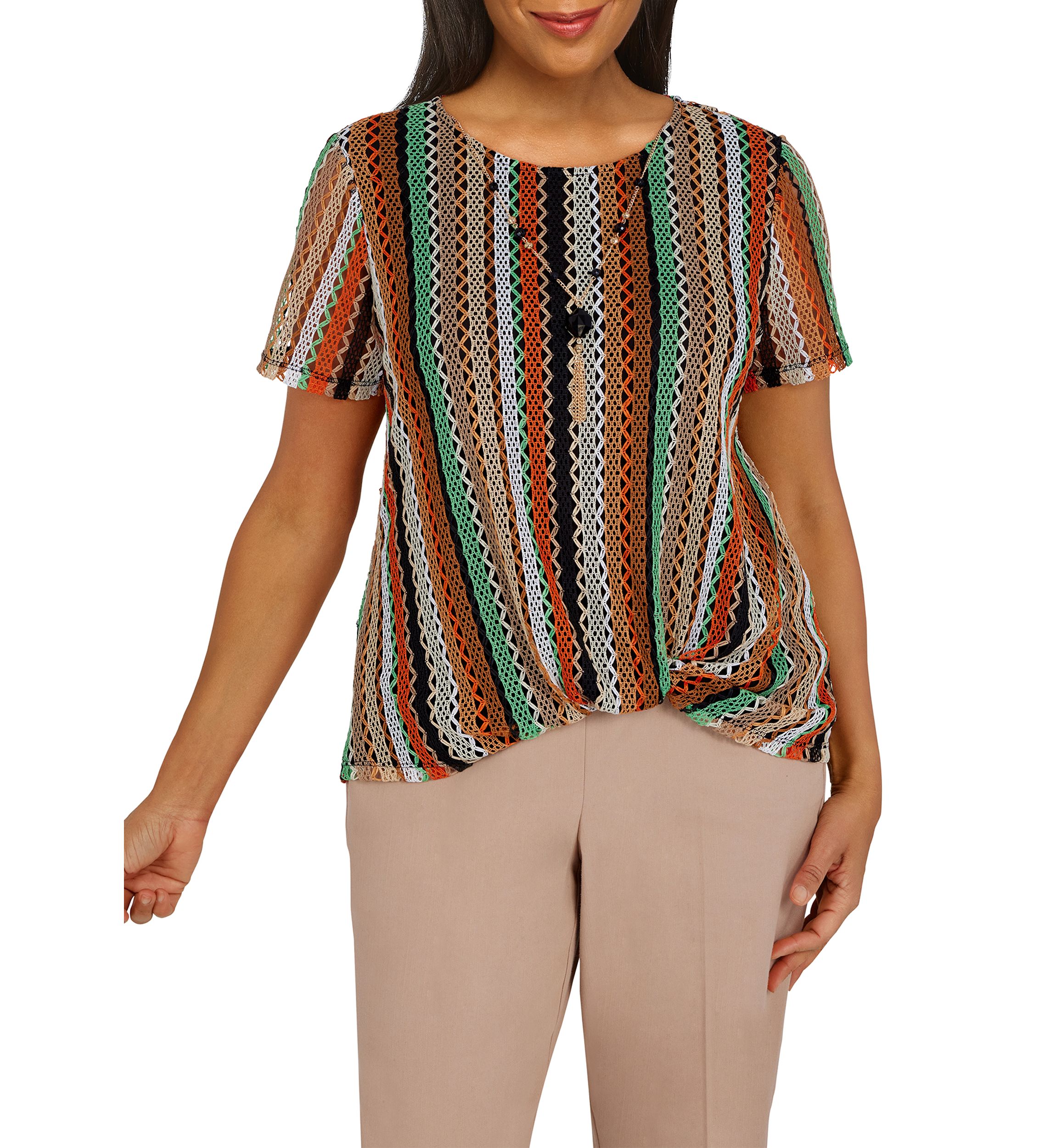 Second Nature Vertical Texture with Necklace Knit Top