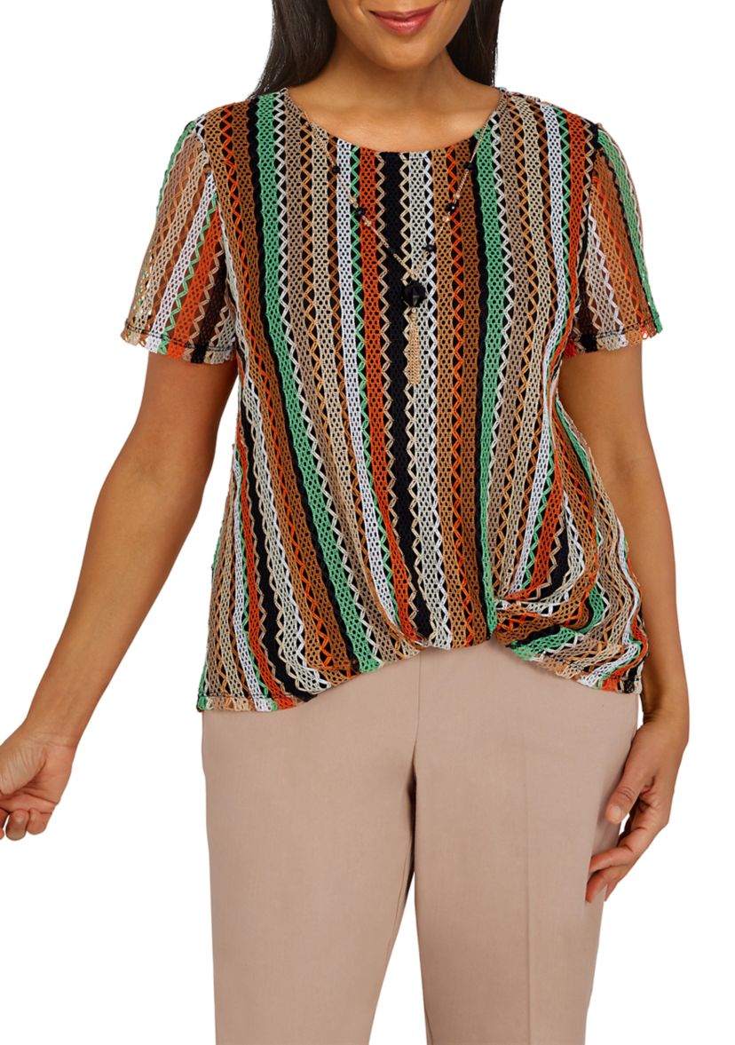 Second Nature Vertical Texture with Necklace Knit Top