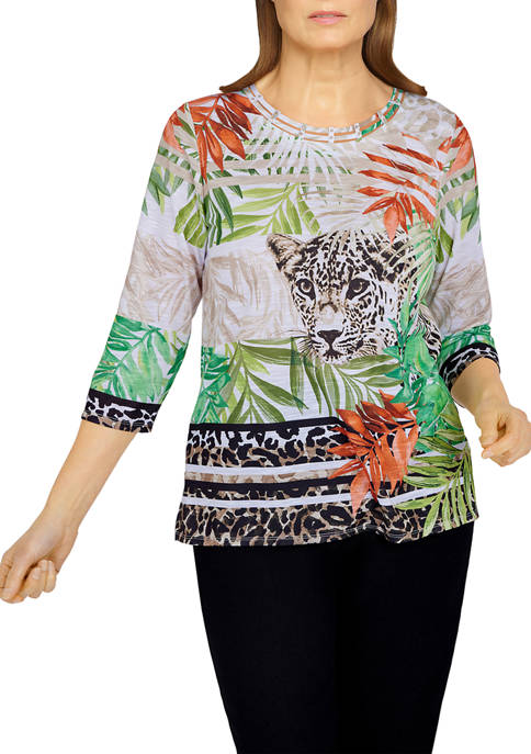 Alfred Dunner Second Nature Cheetah Stripe Tropical Knit