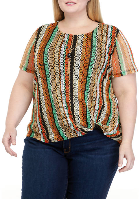 Alfred Dunner Plus Size Vertical Stripe Textured Knit