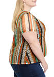 Plus Size Vertical Stripe Textured Knit Top 