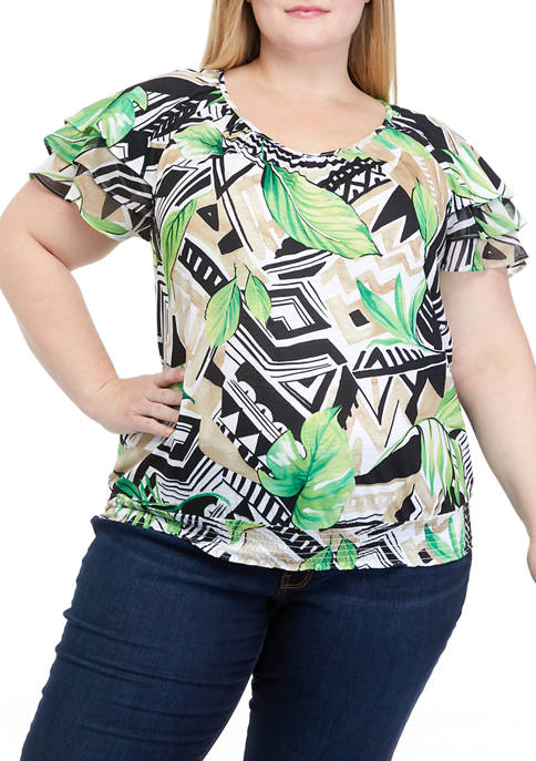 Alfred Dunner Plus Size Geometric Tropical Knit Top