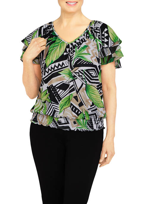 Alfred Dunner Petite Tropical Geometric Knit Top