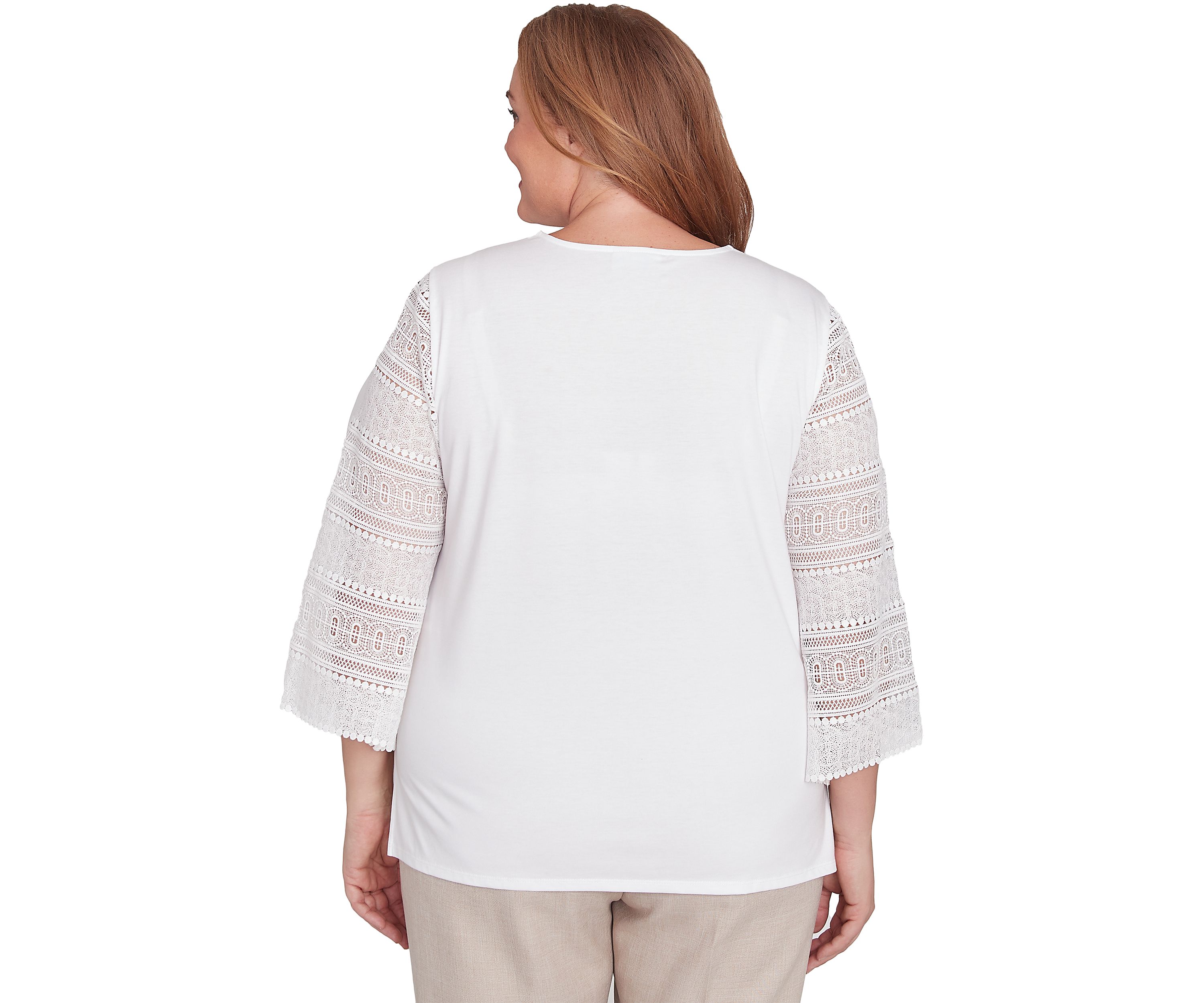 Plus Size Kensington Gardens Solid Top with Lace Sleeves