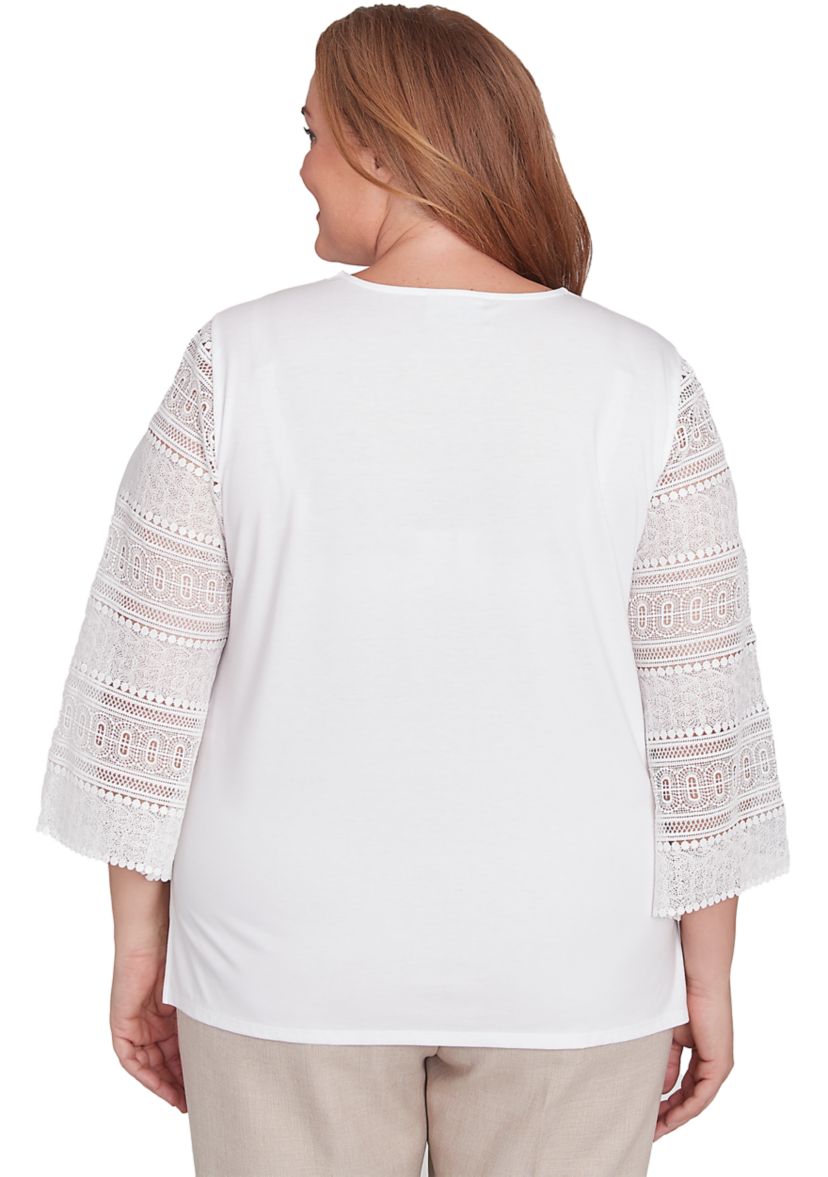 Plus Size Kensington Gardens Solid Top with Lace Sleeves