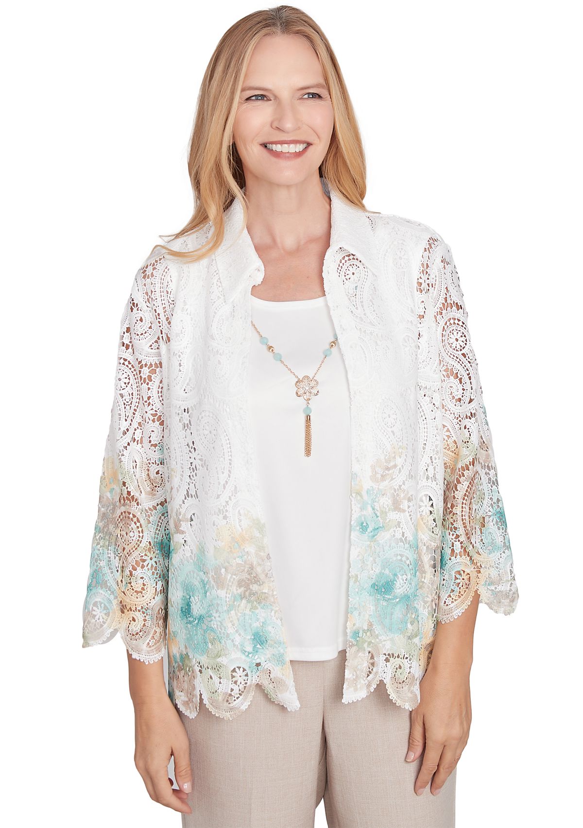 Petite Kensington Gardens Border Floral Lace Two in One Top