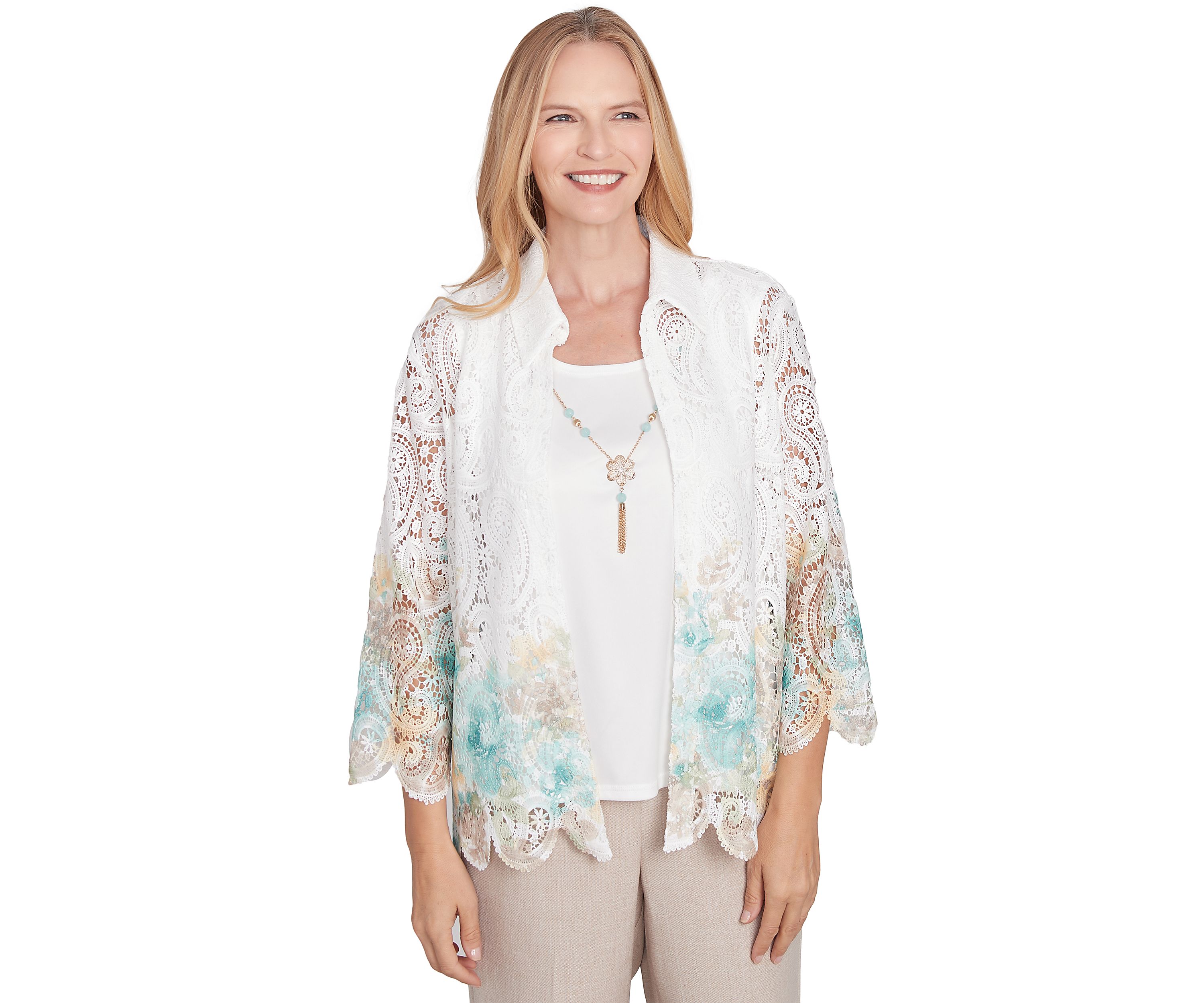 Petite Kensington Gardens Border Floral Lace Two in One Top