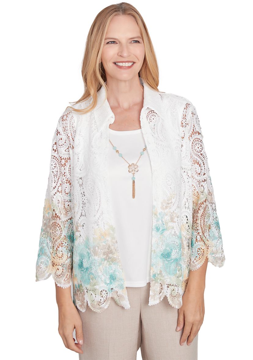 Petite Kensington Gardens Border Floral Lace Two in One Top