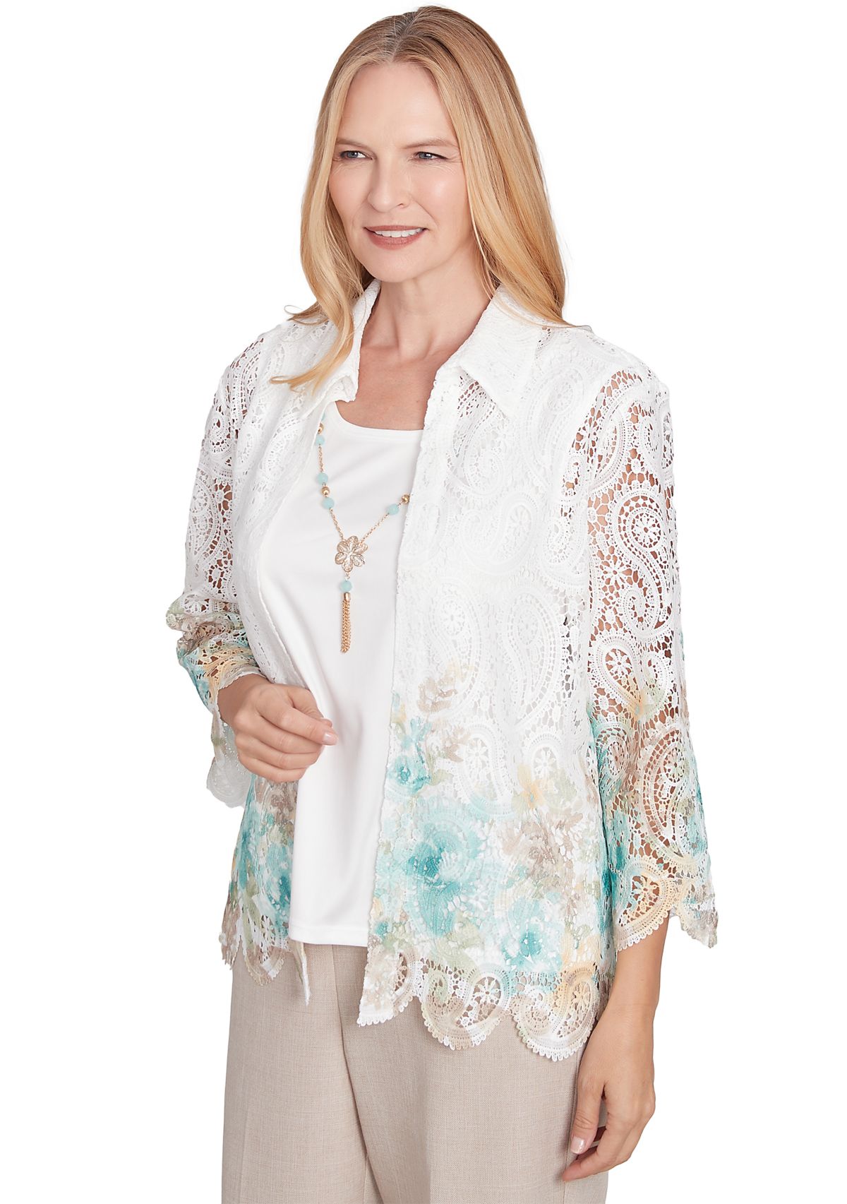 Petite Kensington Gardens Border Floral Lace Two in One Top