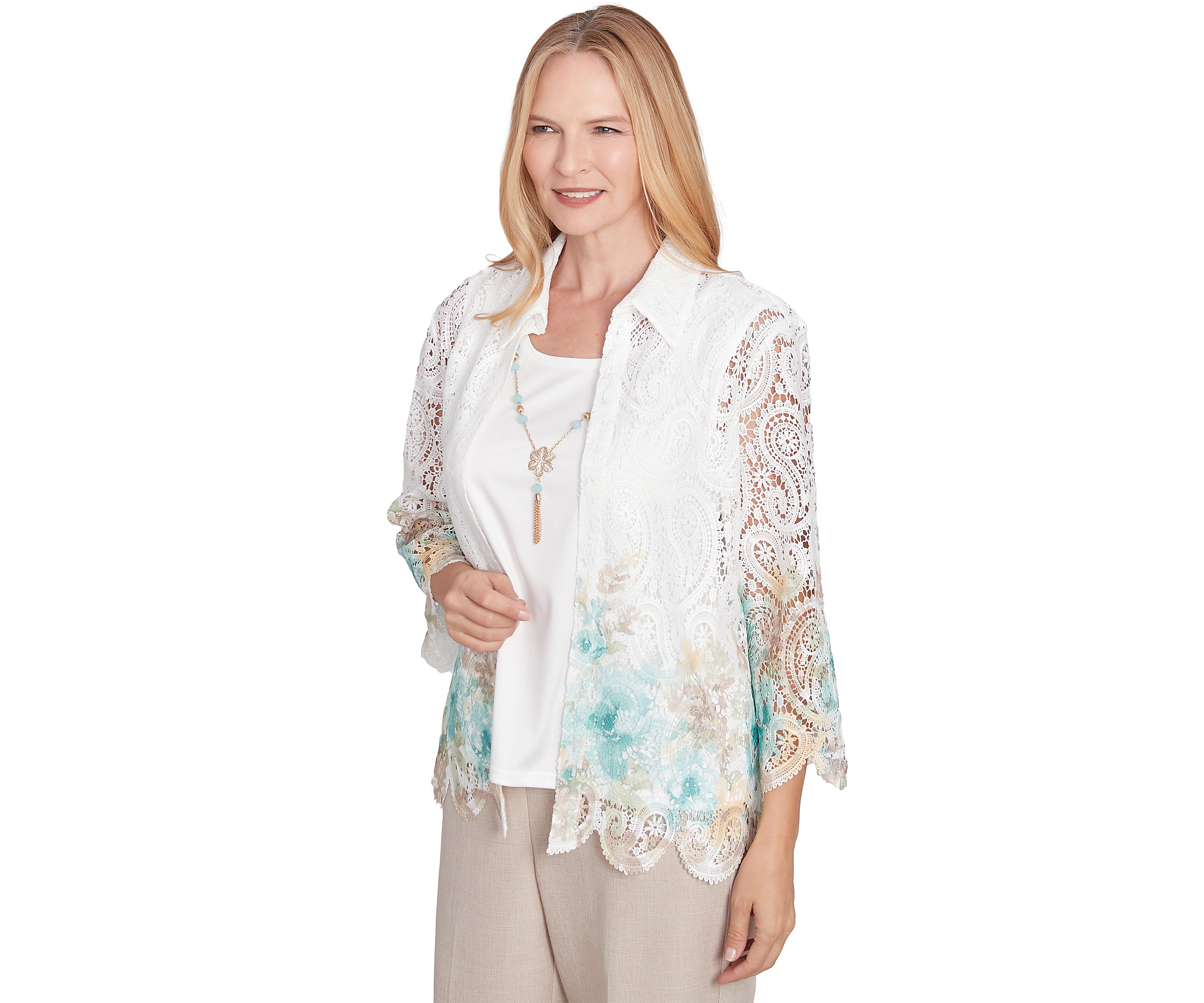 Petite Kensington Gardens Border Floral Lace Two in One Top