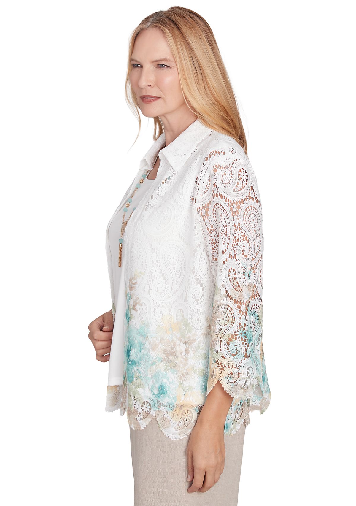 Petite Kensington Gardens Border Floral Lace Two in One Top