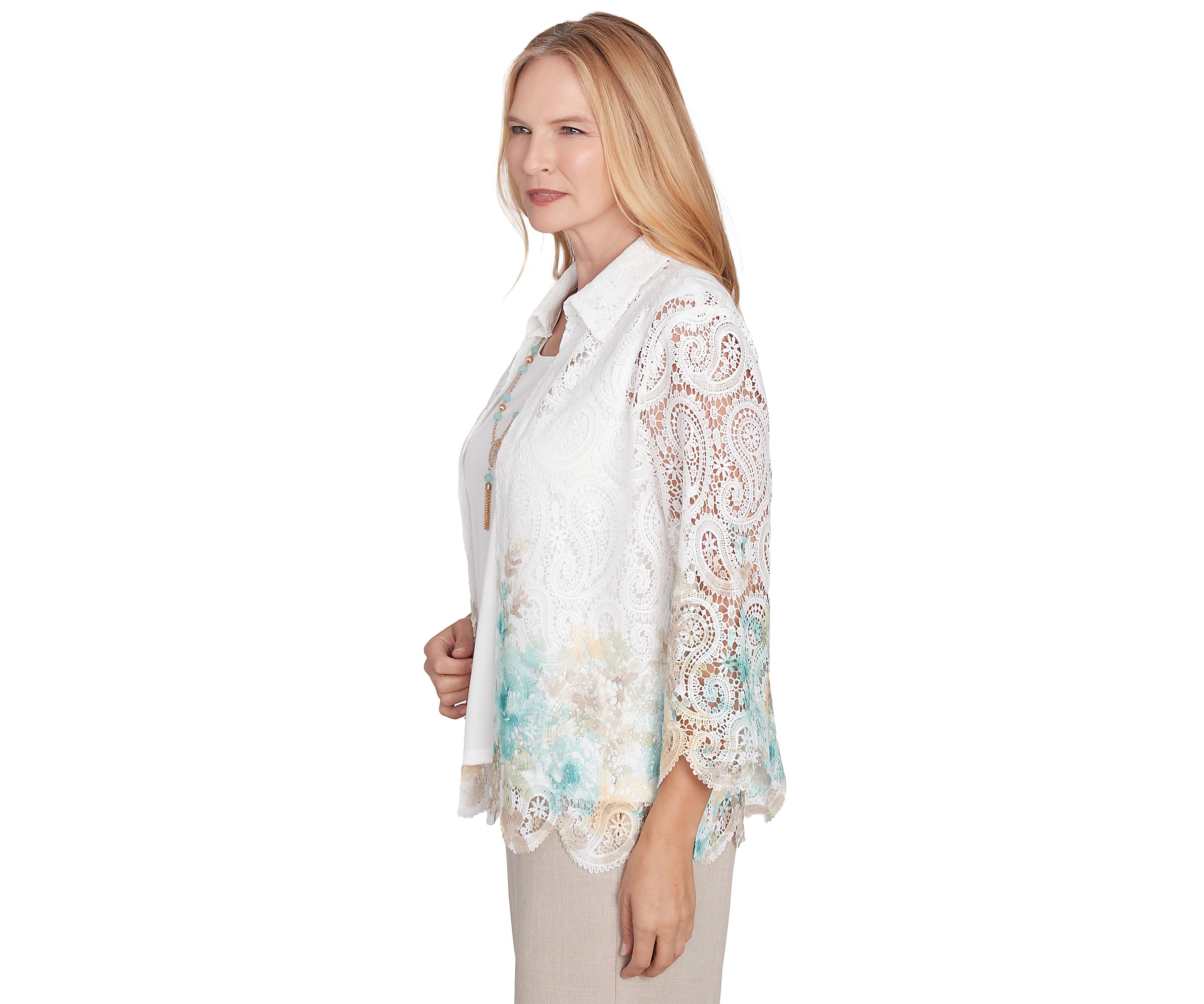 Petite Kensington Gardens Border Floral Lace Two in One Top