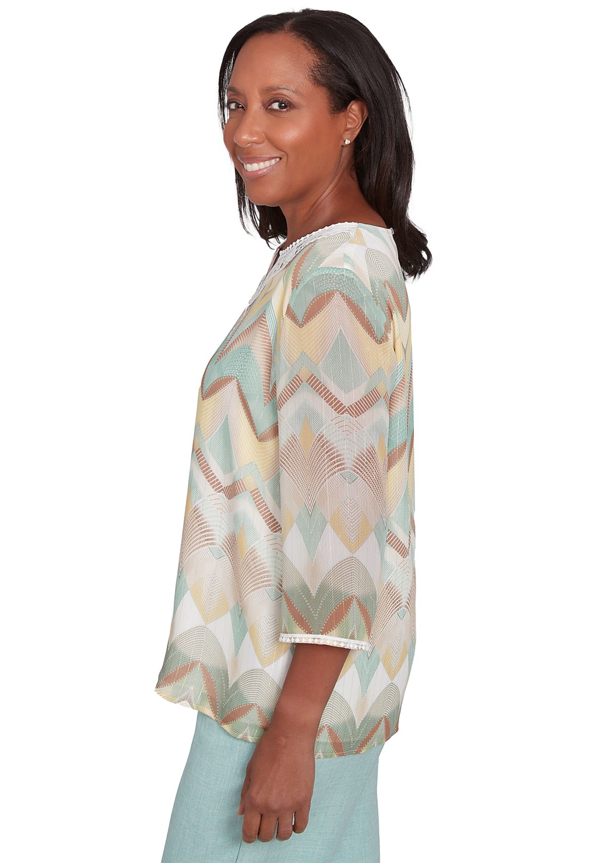 Petite Kensington Gardens Texture Chevron Blouse