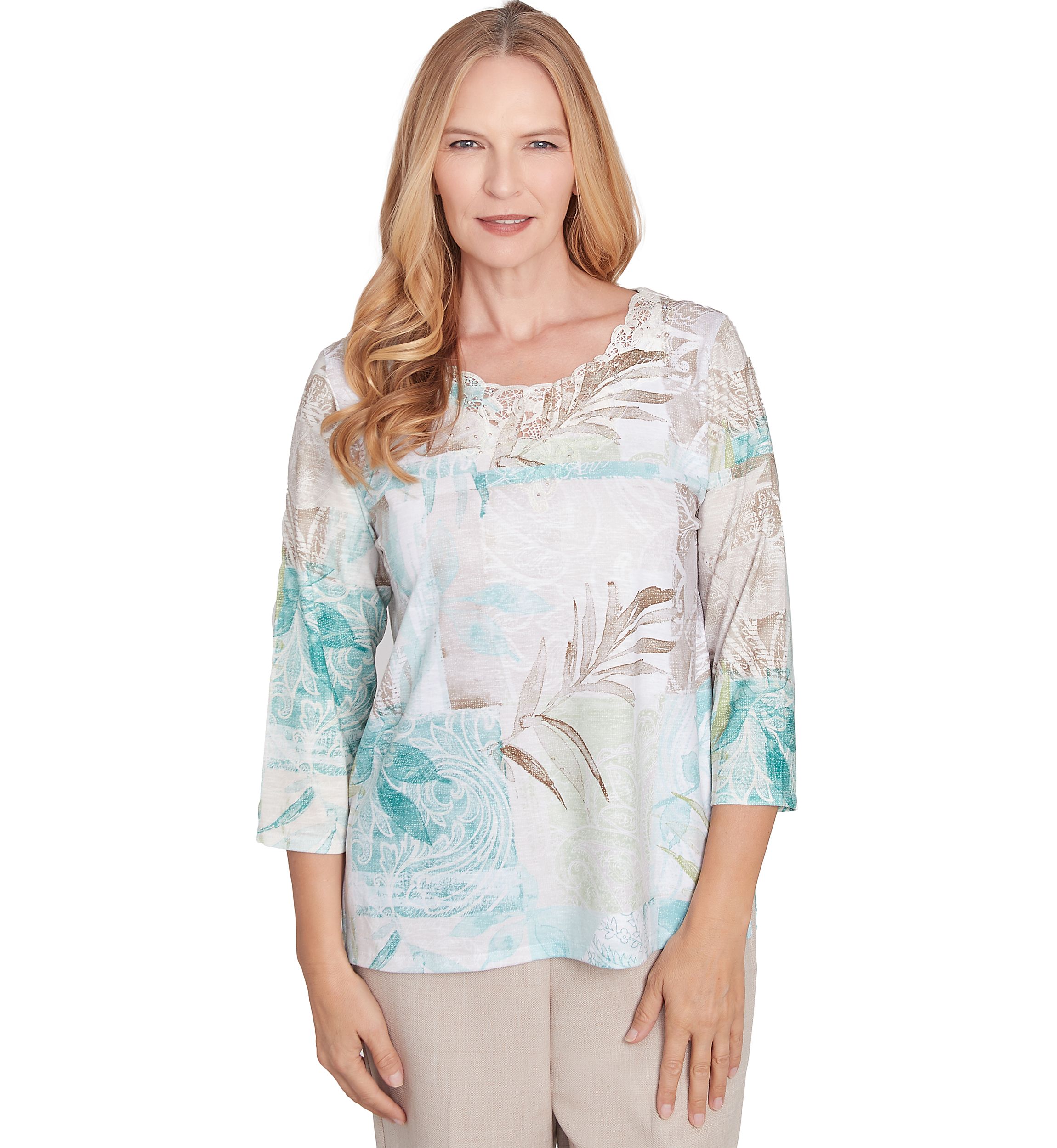 Petite Kensington Gardens Texture Leaves Patchwork Top