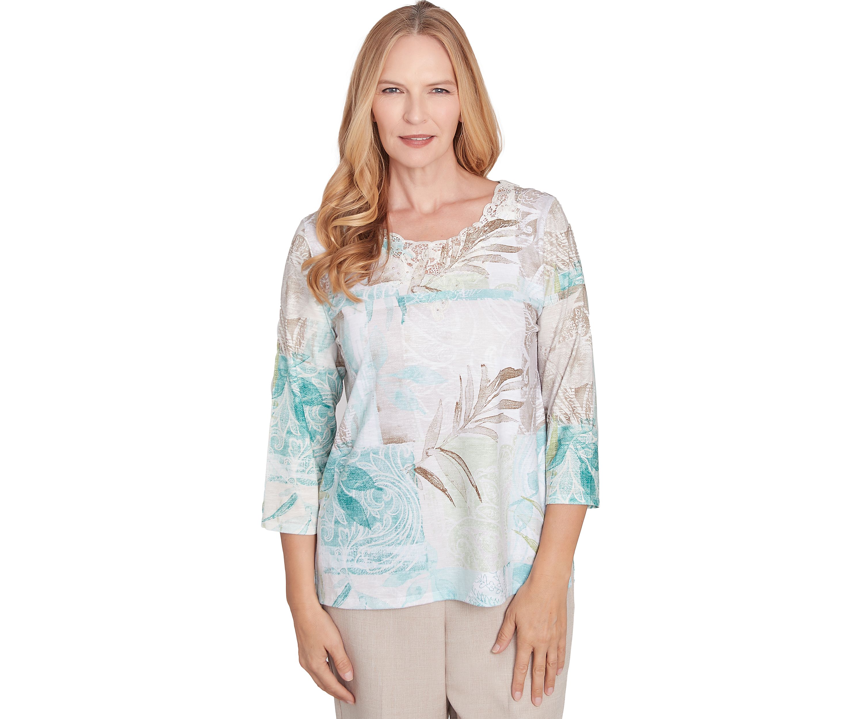 Petite Kensington Gardens Texture Leaves Patchwork Top