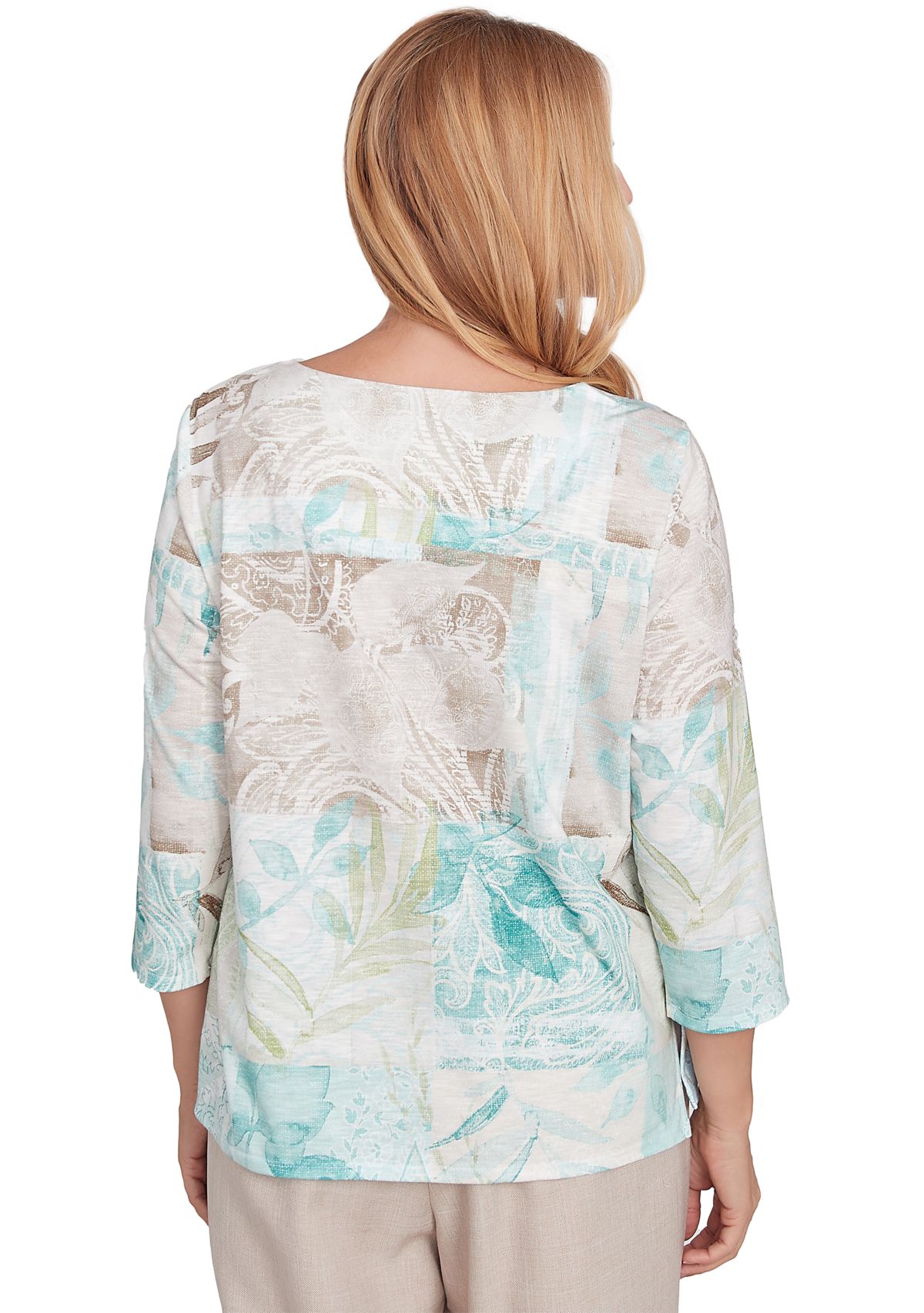 Petite Kensington Gardens Texture Leaves Patchwork Top