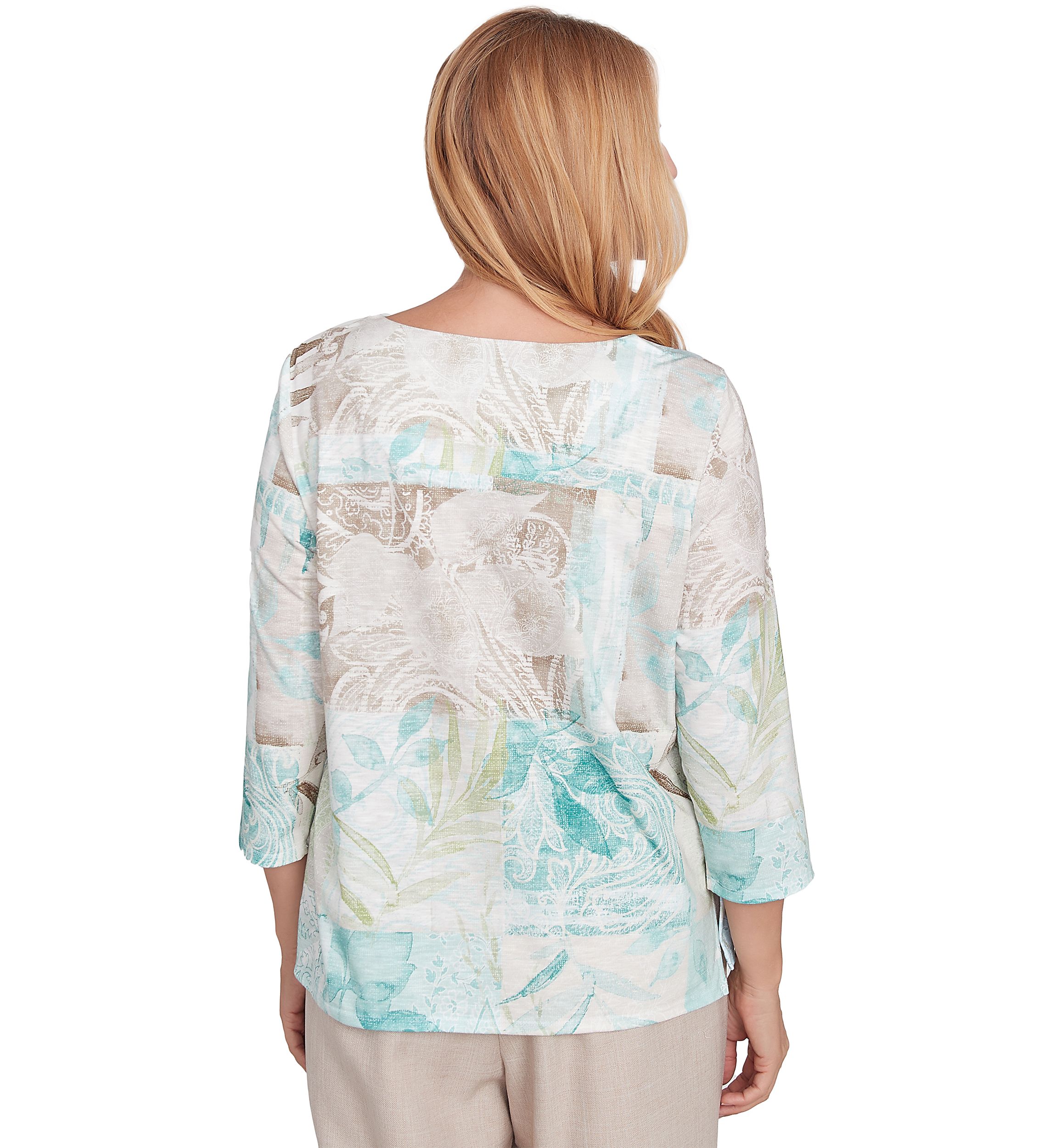 Petite Kensington Gardens Texture Leaves Patchwork Top