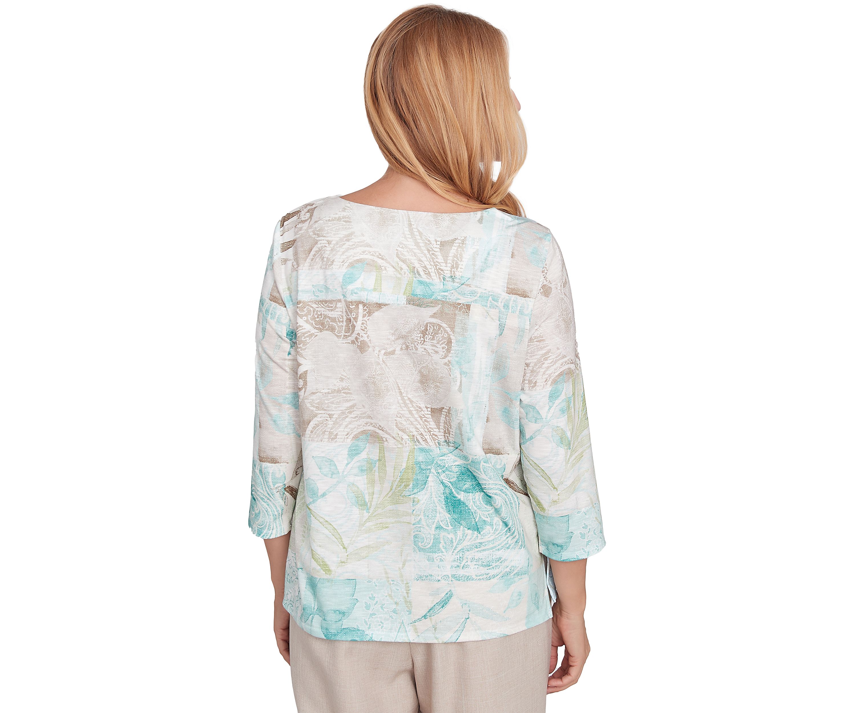 Petite Kensington Gardens Texture Leaves Patchwork Top