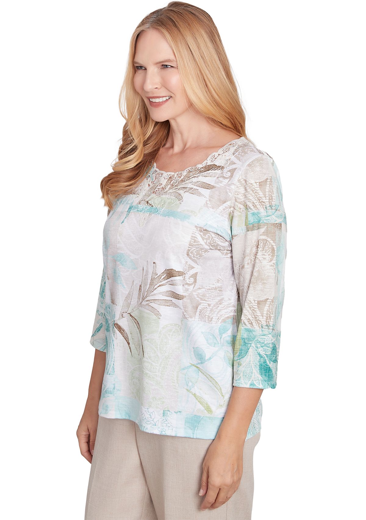 Petite Kensington Gardens Texture Leaves Patchwork Top