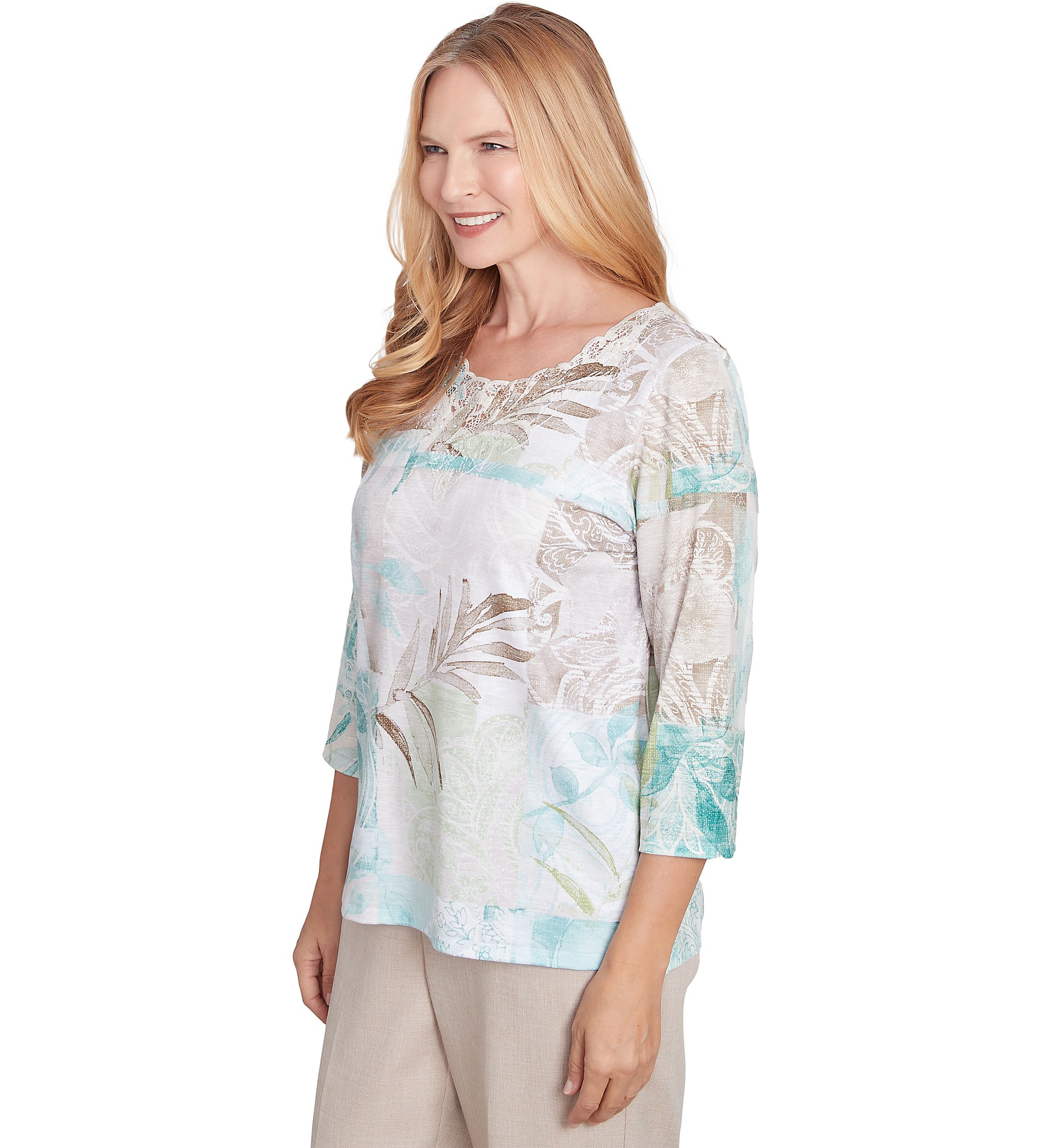 Petite Kensington Gardens Texture Leaves Patchwork Top