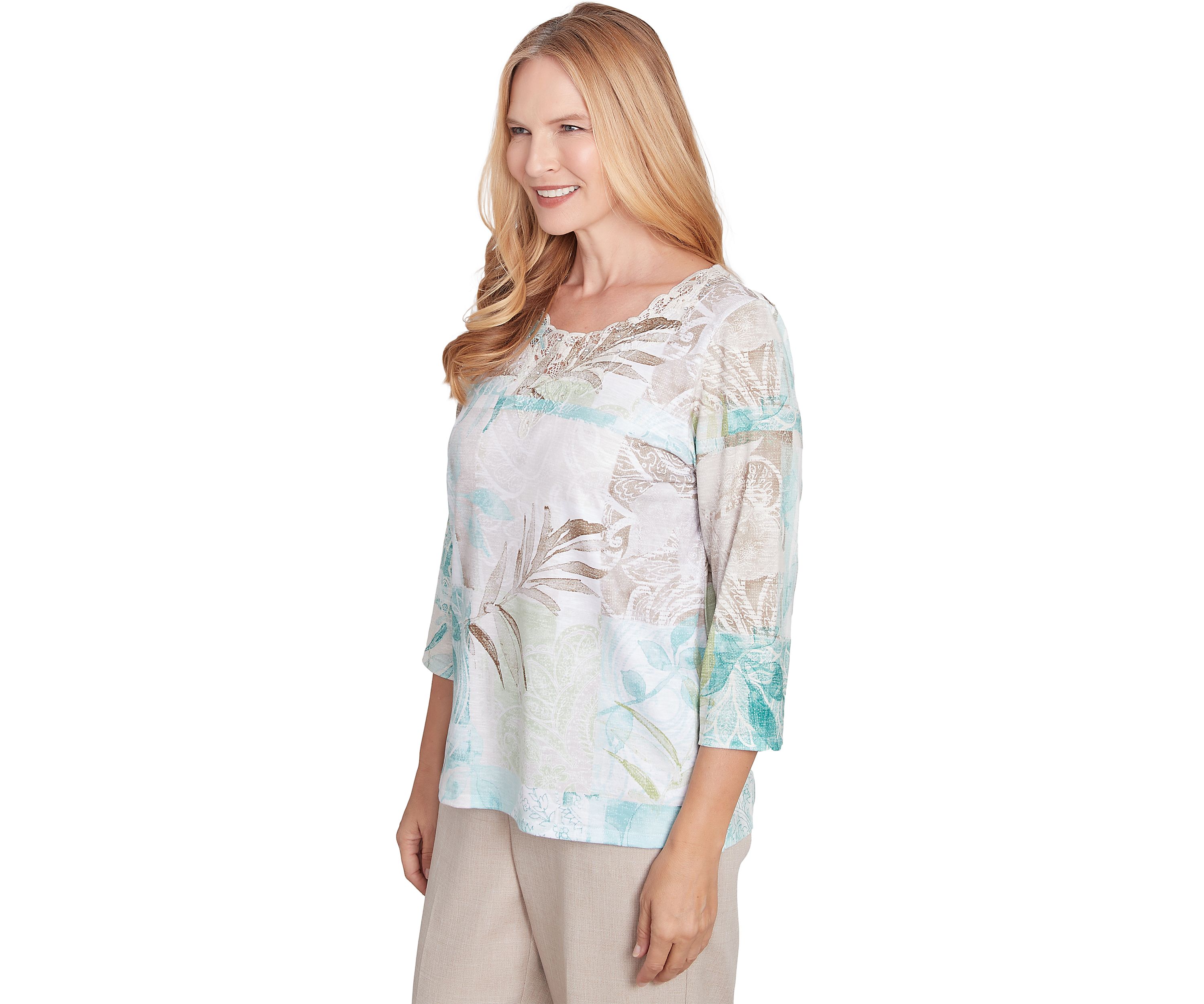 Petite Kensington Gardens Texture Leaves Patchwork Top