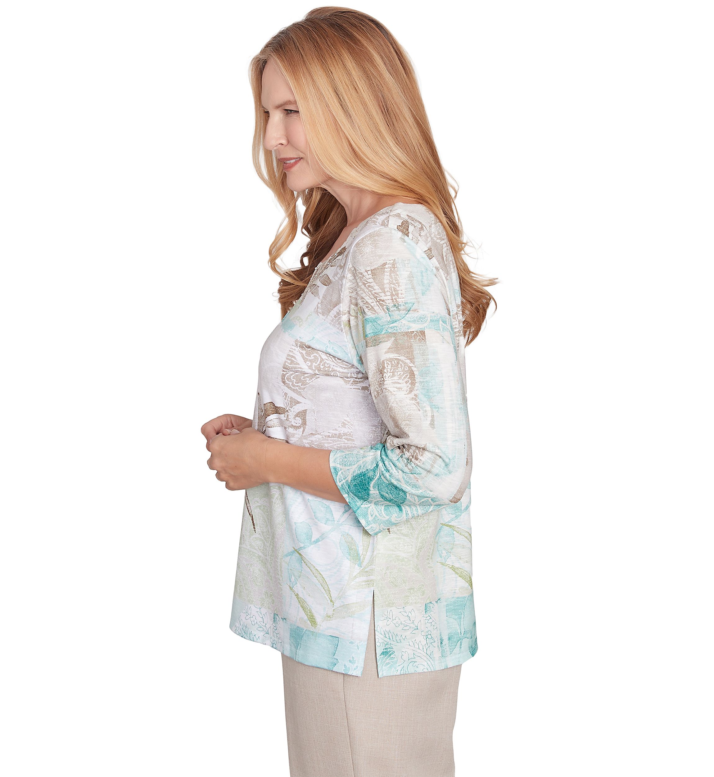Petite Kensington Gardens Texture Leaves Patchwork Top