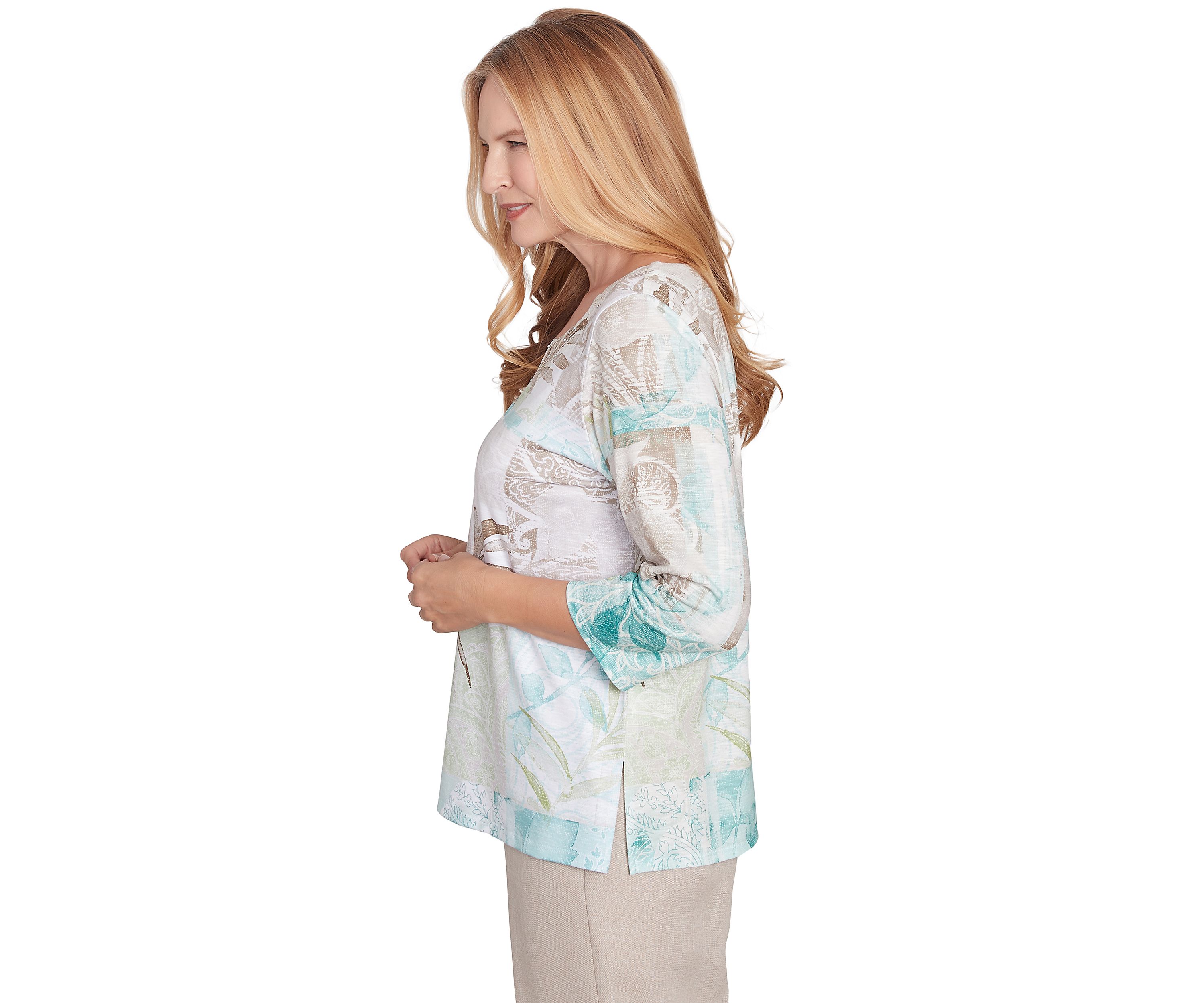 Petite Kensington Gardens Texture Leaves Patchwork Top