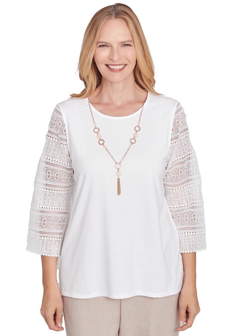 Petite Kensington Gardens Solid Top with Lace Sleeves