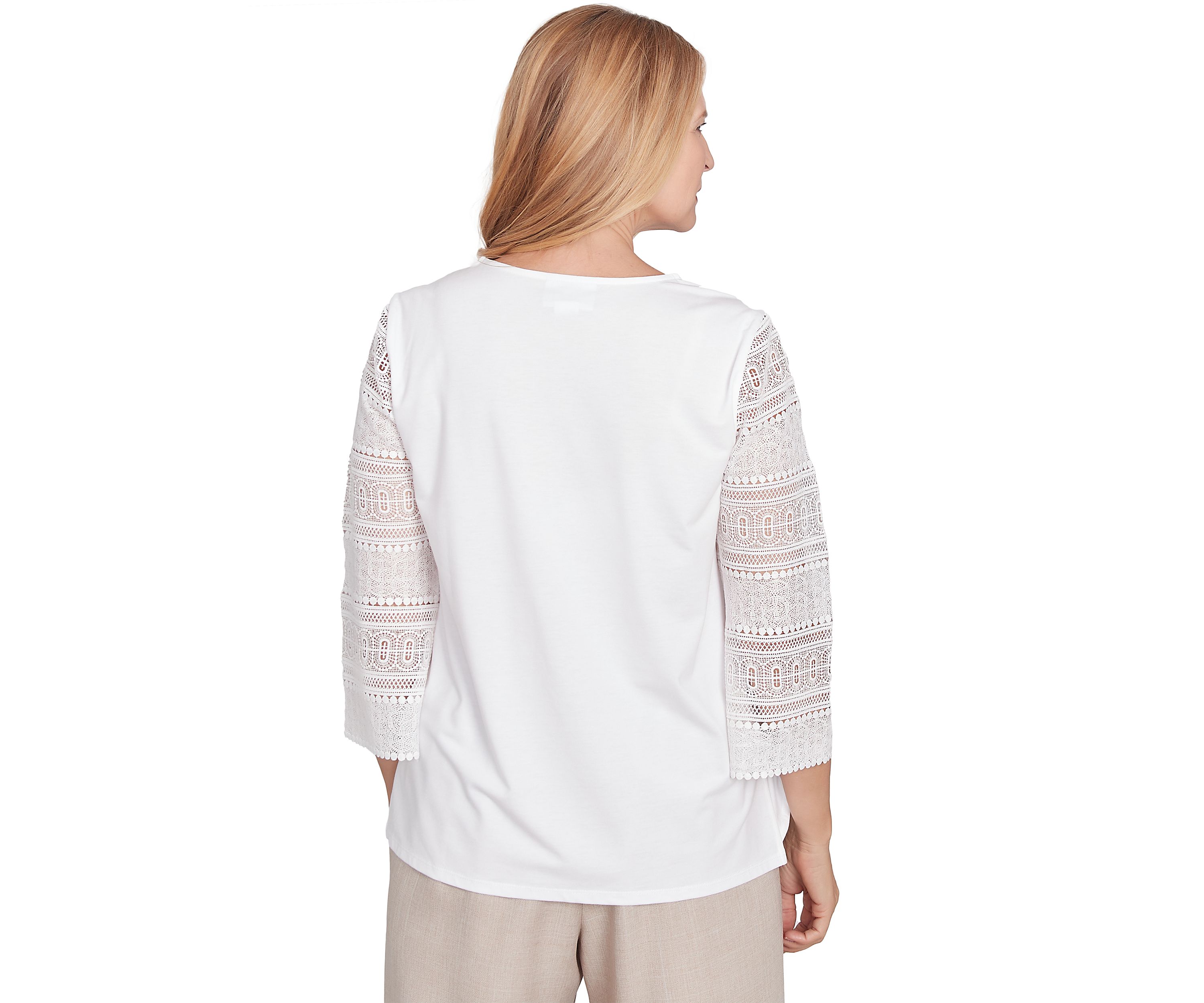 Petite Kensington Gardens Solid Top with Lace Sleeves