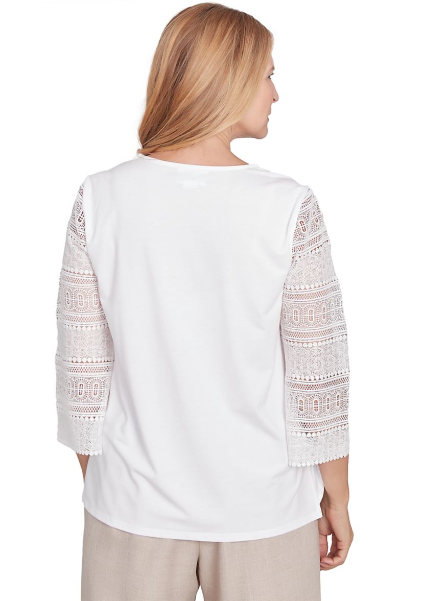 Petite Kensington Gardens Solid Top with Lace Sleeves