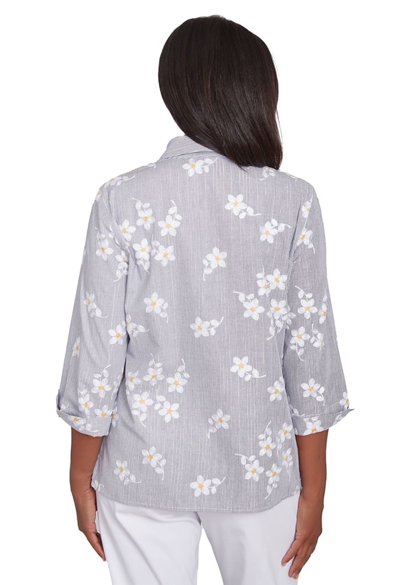 Womens Dress Code Flower Embroidered Lurex Stripe Top