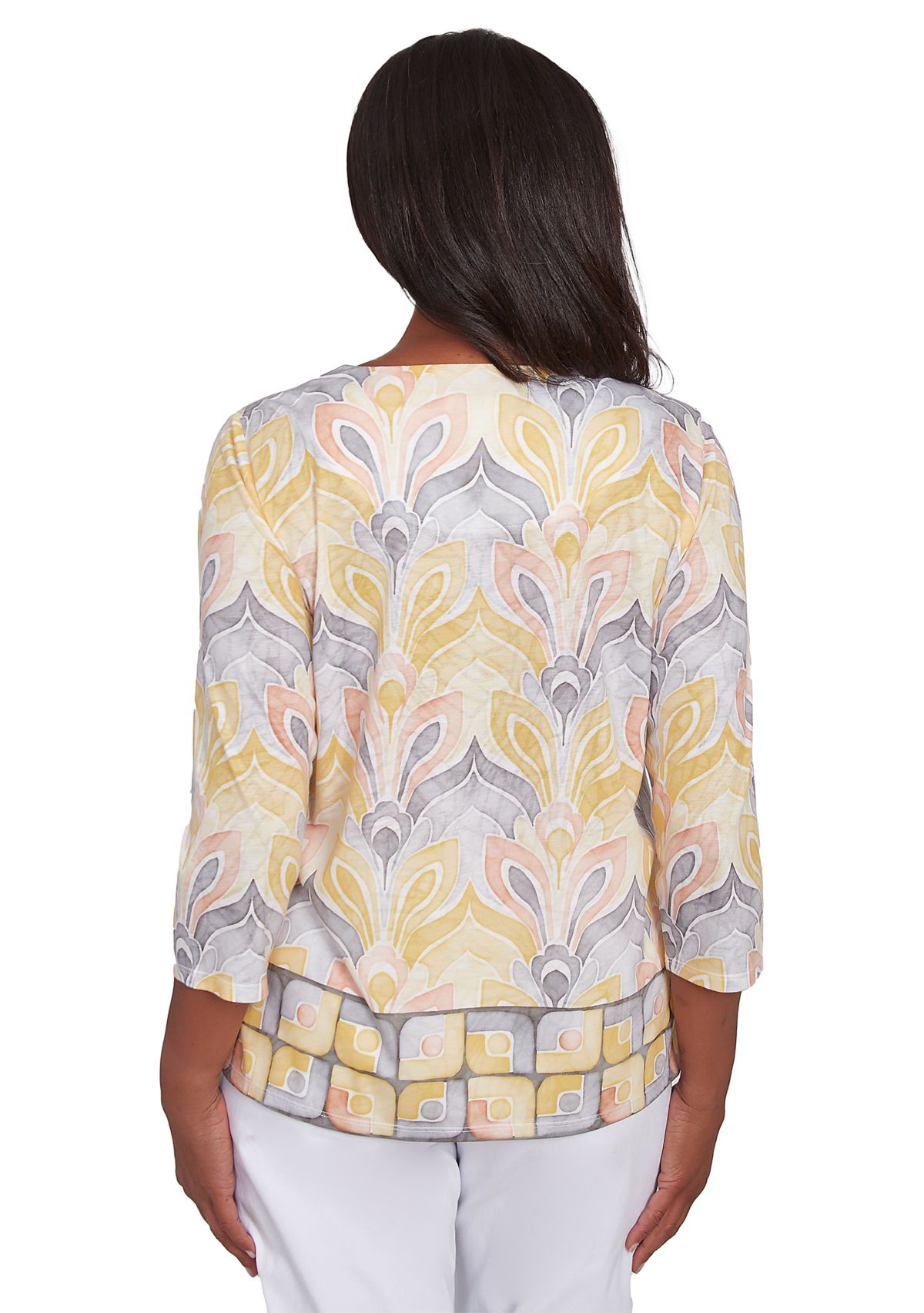 Womens Dress Code Medallion Geo Border Printed Top