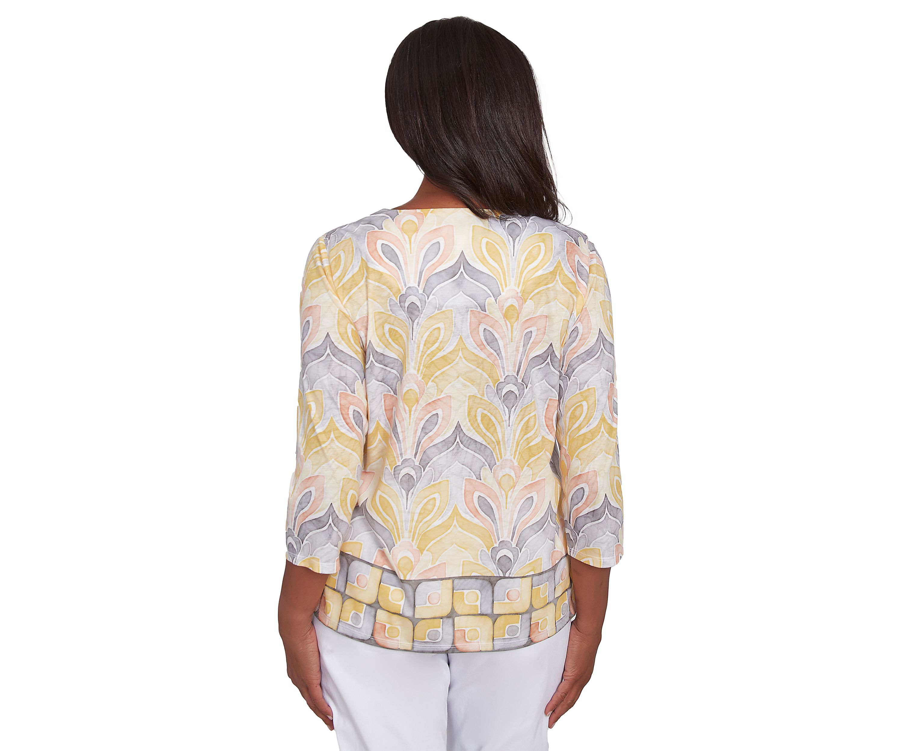 Womens Dress Code Medallion Geo Border Printed Top