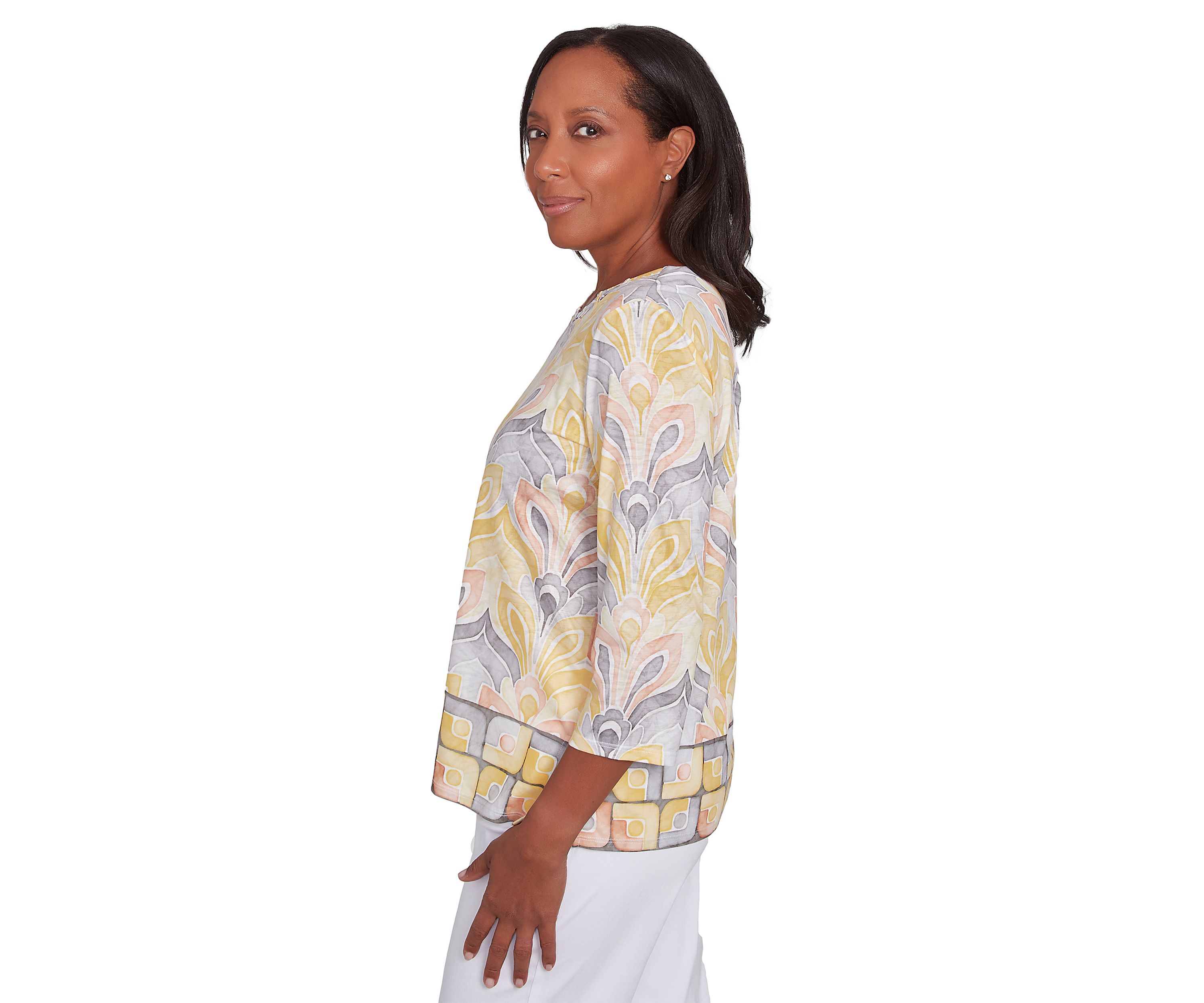 Womens Dress Code Medallion Geo Border Printed Top