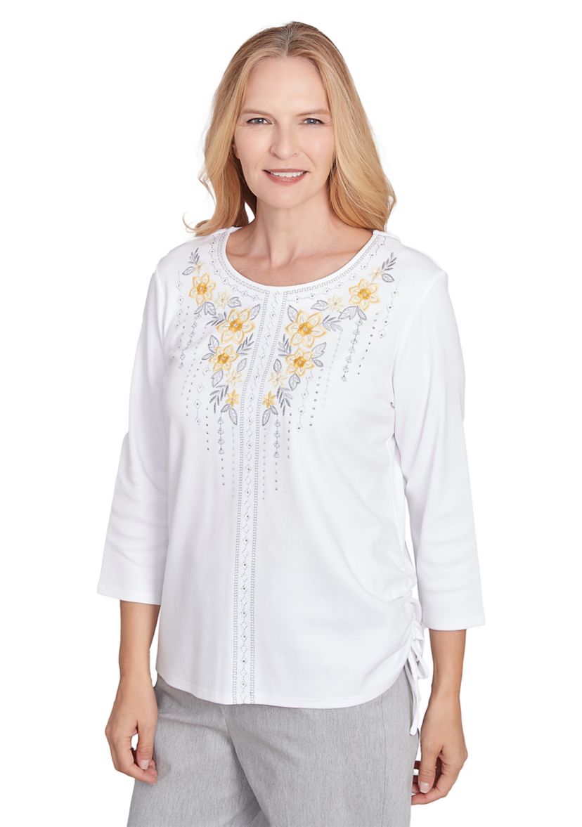 Womens Dress Code Linear Floral Yoke Embroidered Top