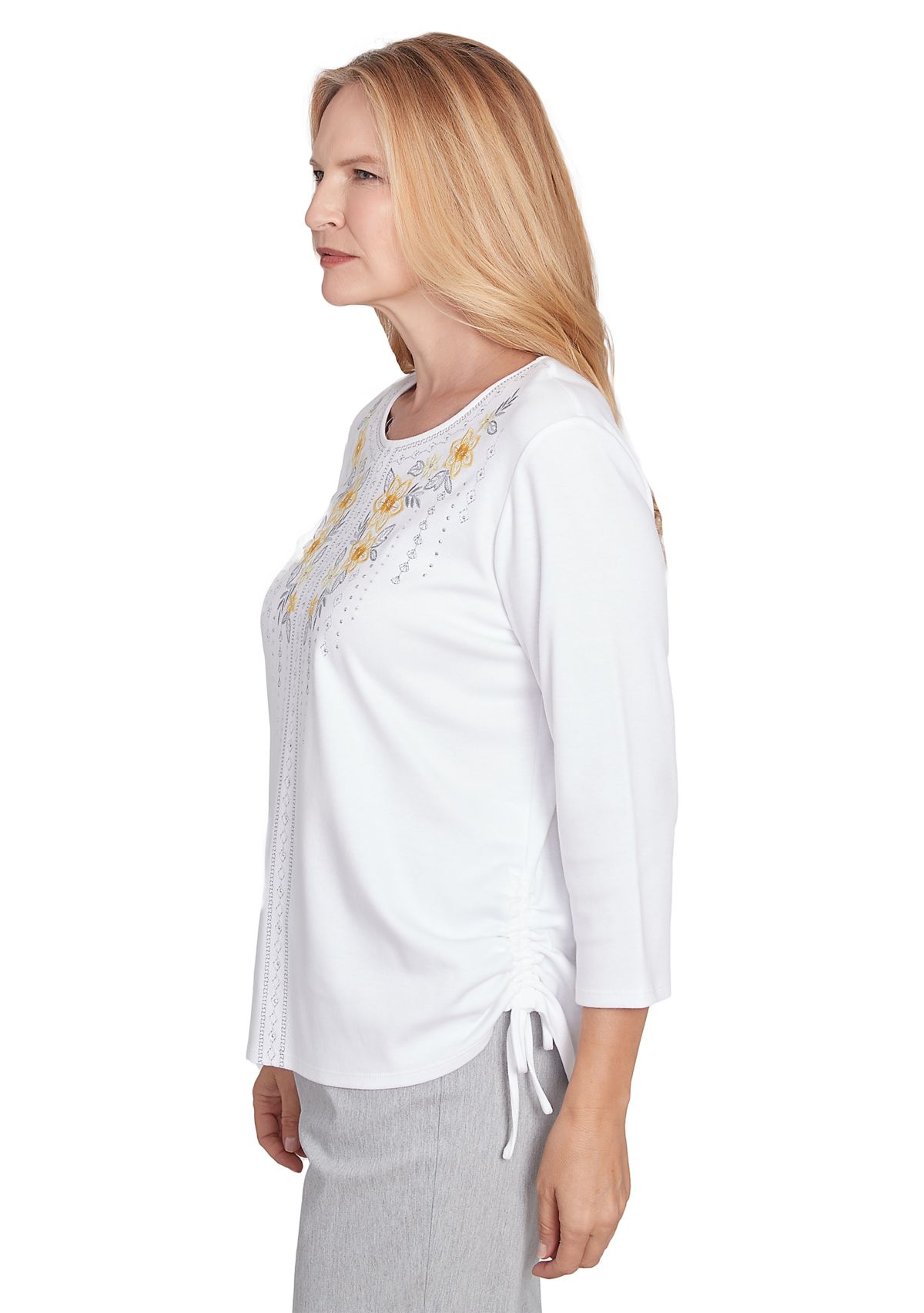 Womens Dress Code Linear Floral Yoke Embroidered Top